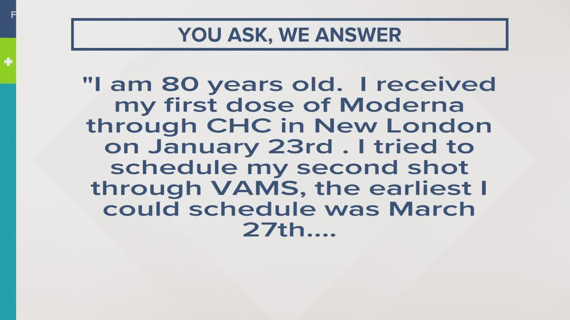 One viewer received their first dose on January 23rd. The earliest they could schedule the second shot was March 27th