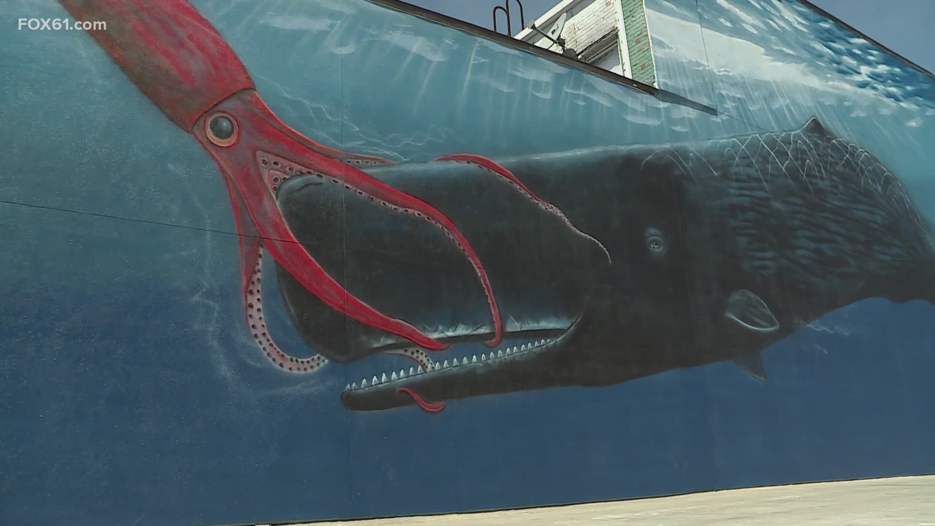 "Whaling Wall" mural on Eugene O'Neill Dr. in New London