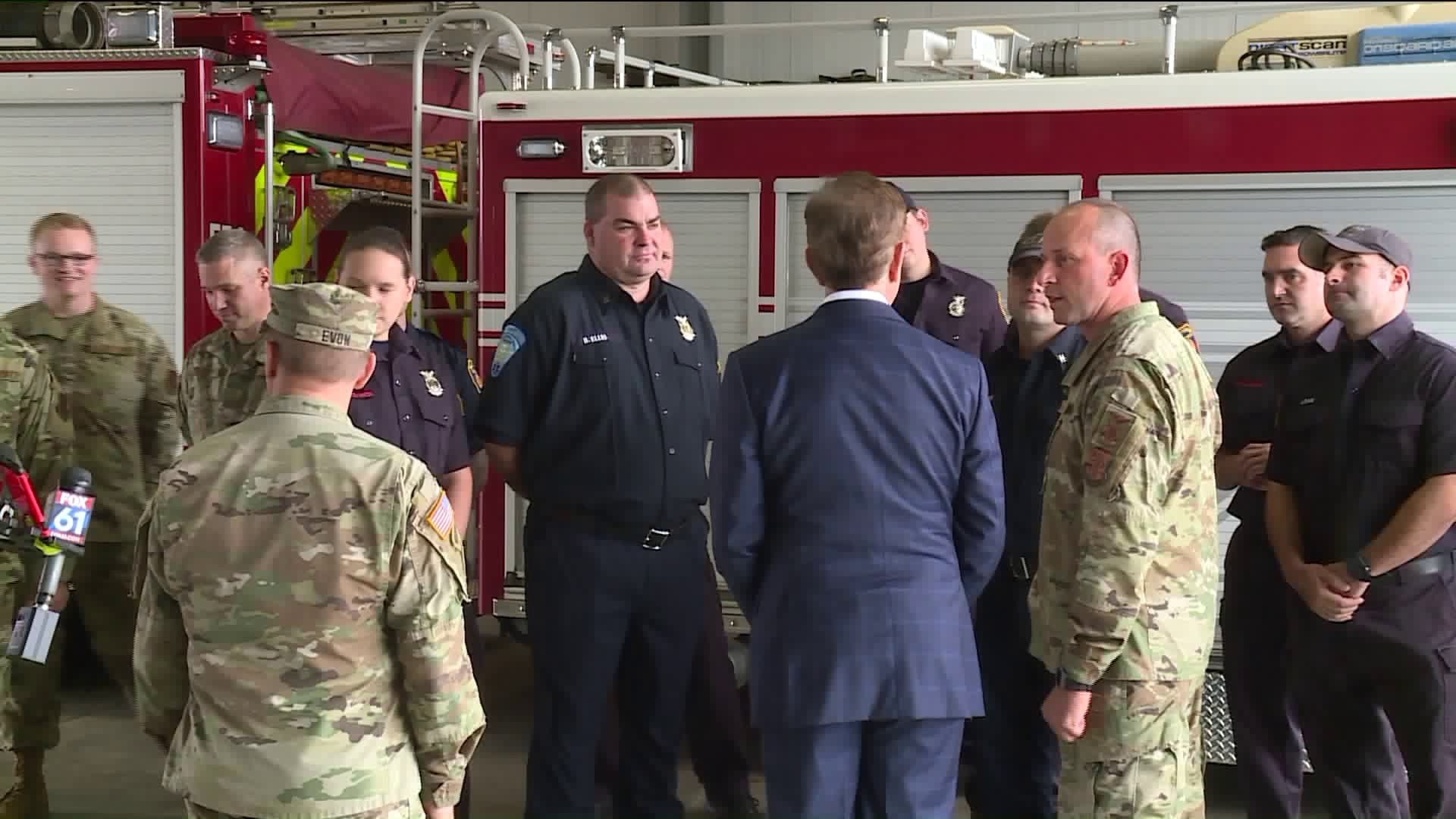Lamont meets with National Guard members who helped during B17 plane crash