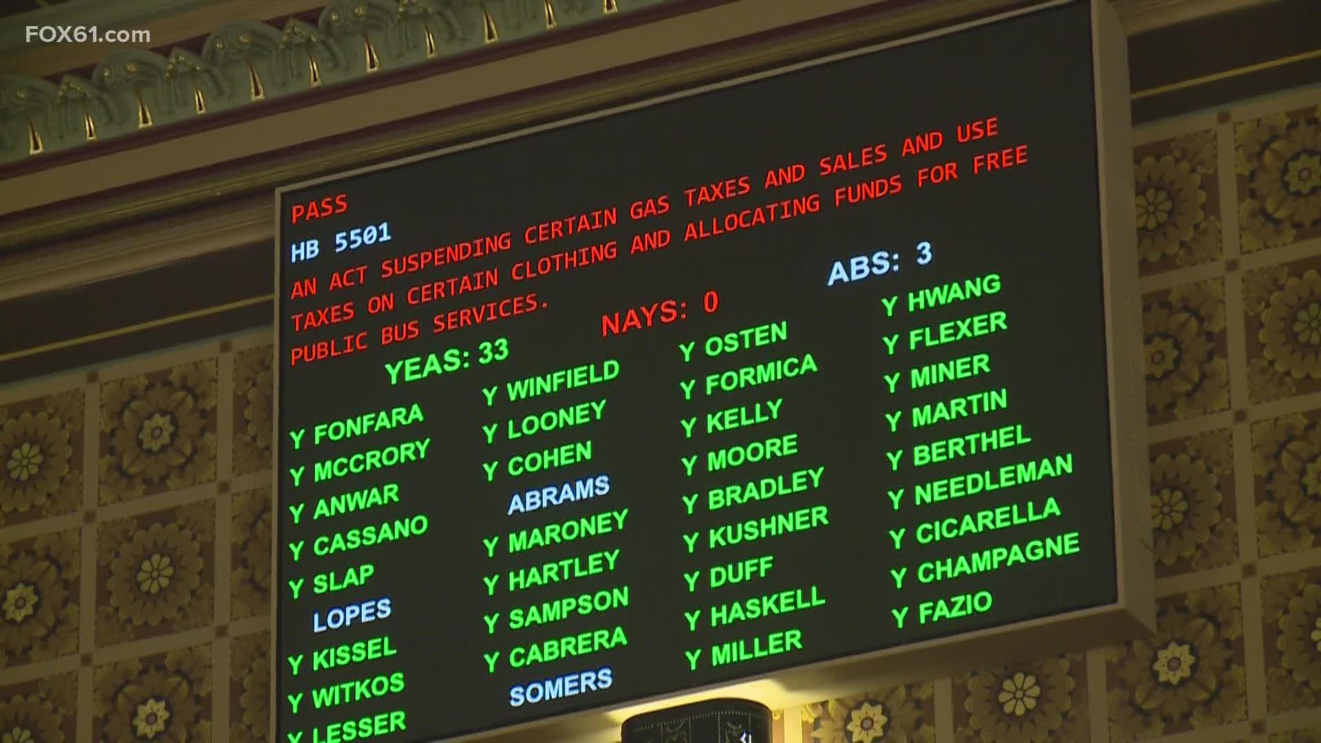 The Senate voted with no opposition, the bill now moves to Gov. Lamont for him to sign