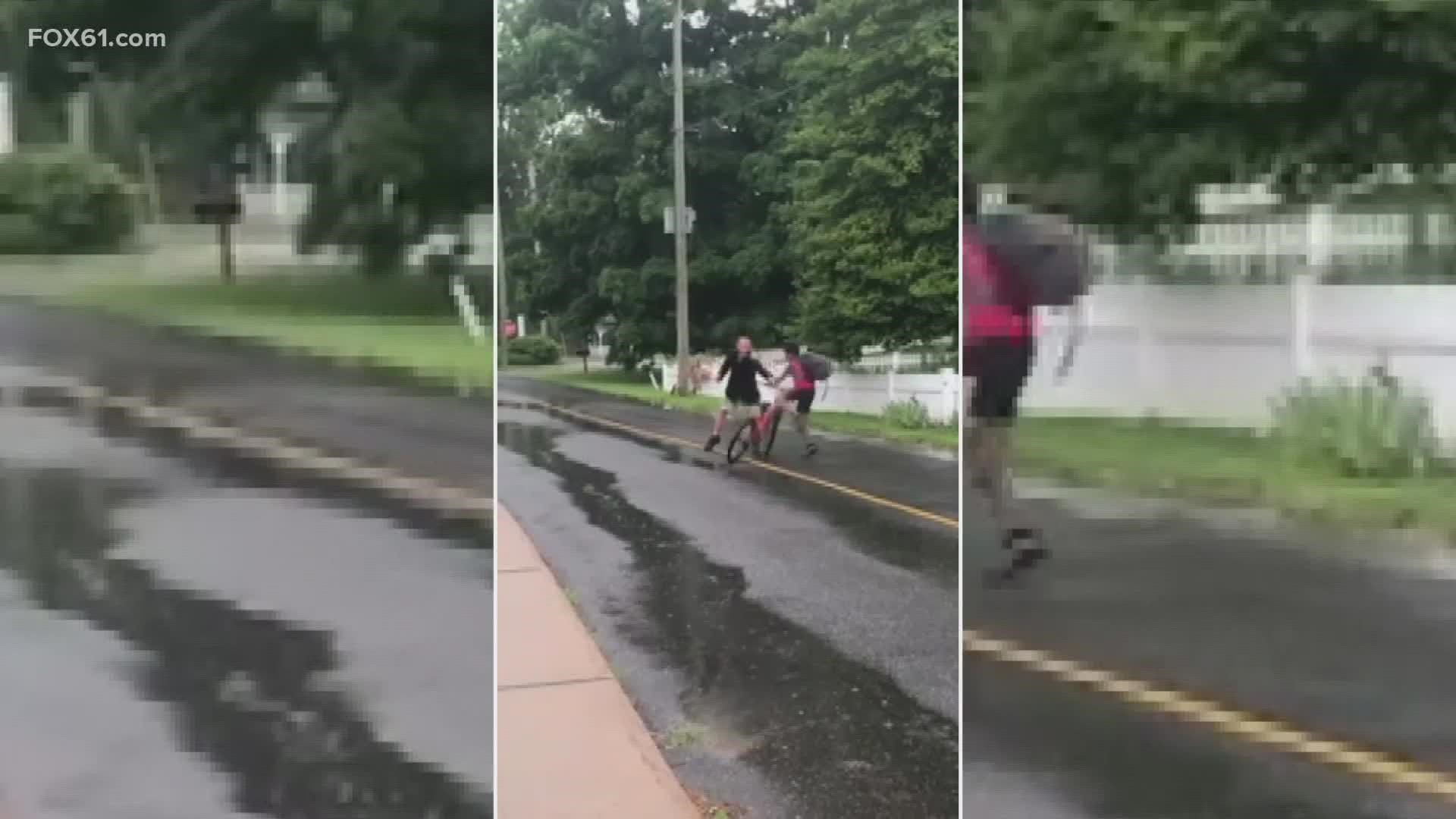 11-year-old Daniel Duncan was pushed off his bike Monday by Jameson Chapman, who shouted obscenities at the boy.