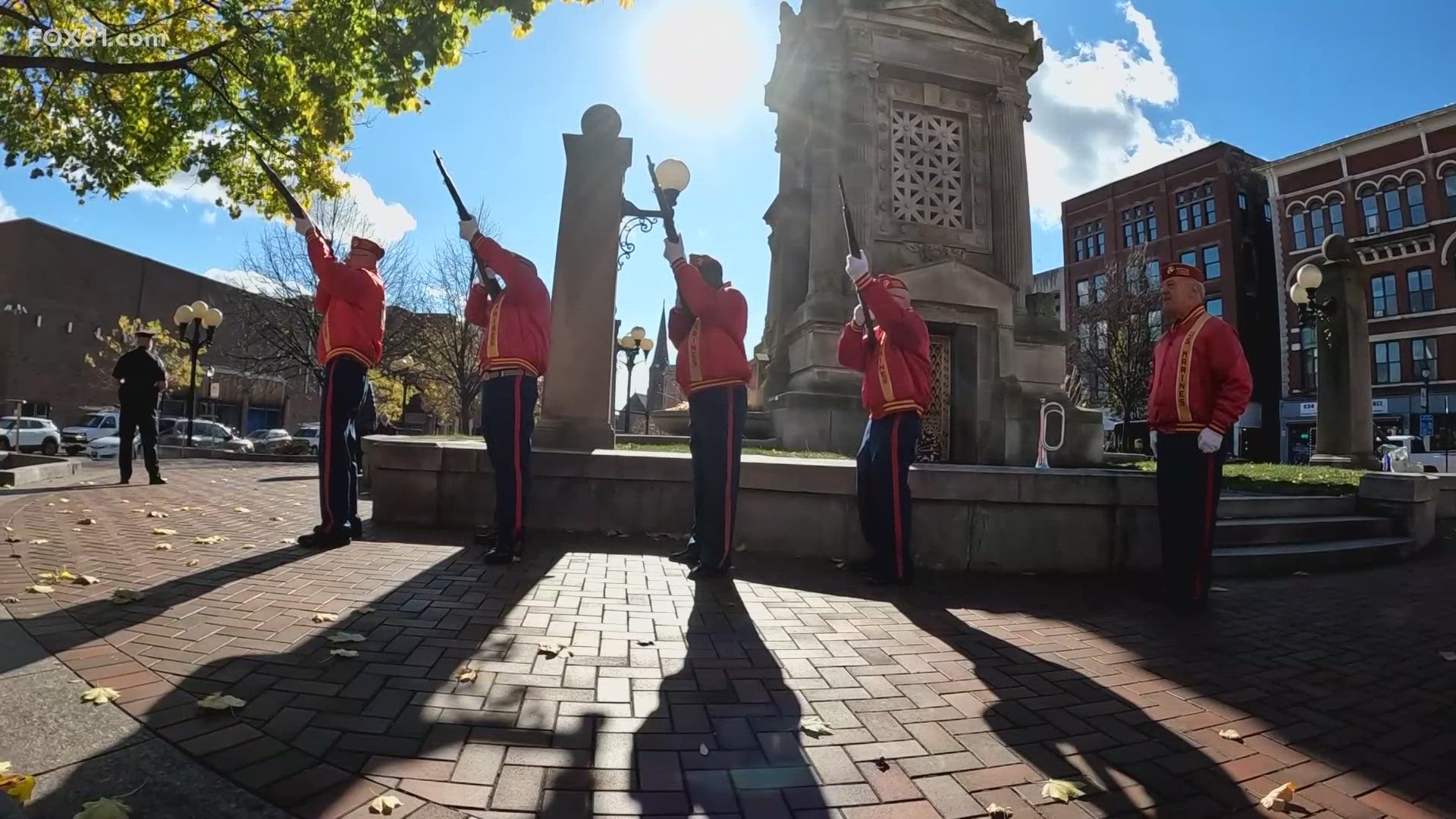 Where Main Street in New Britain meets the Central Park Veterans Memorial, a large crowd gathered to take part in the city's Veterans Day service.