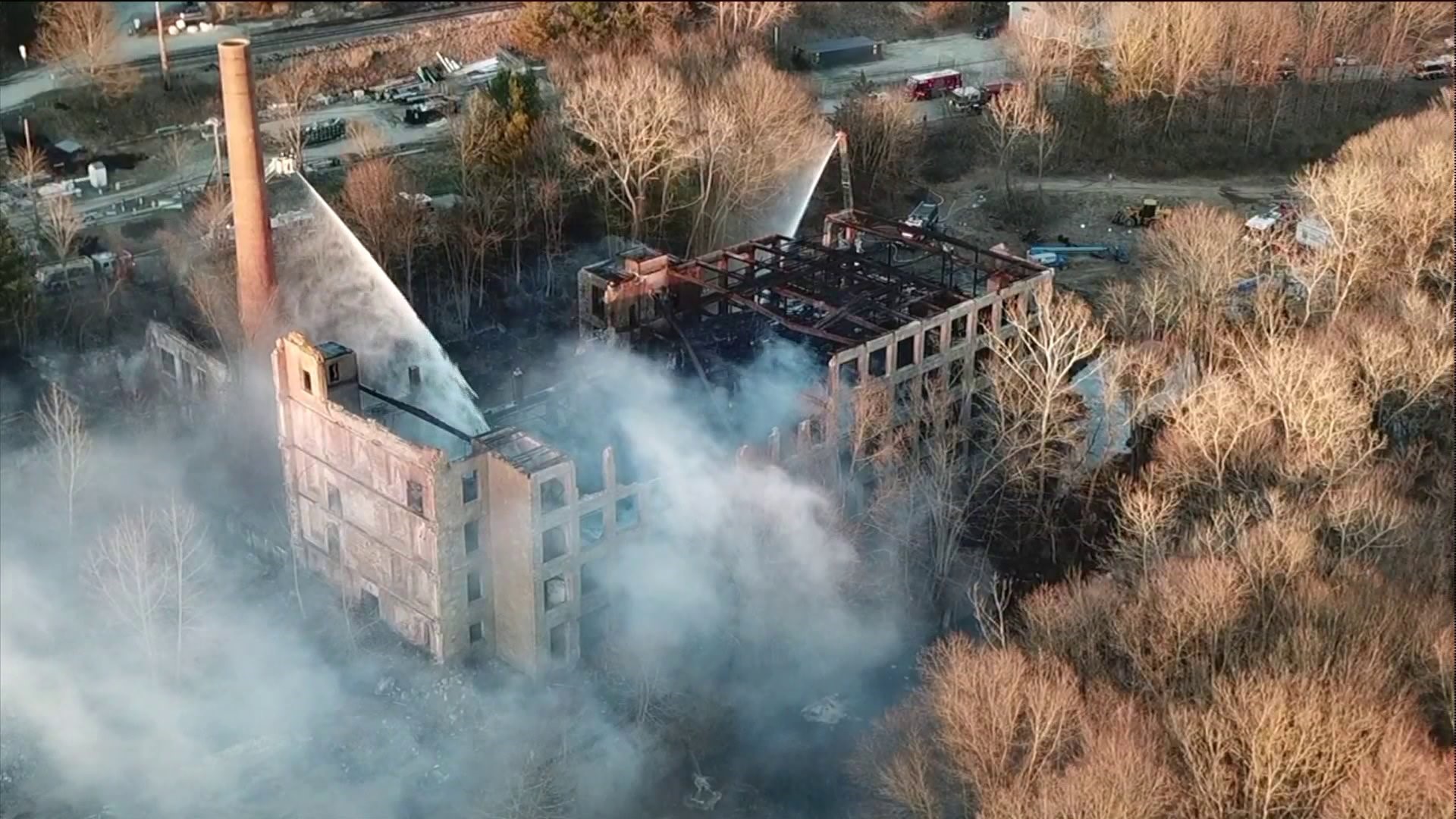 Stubborn fire at old Baltic abandoned mill