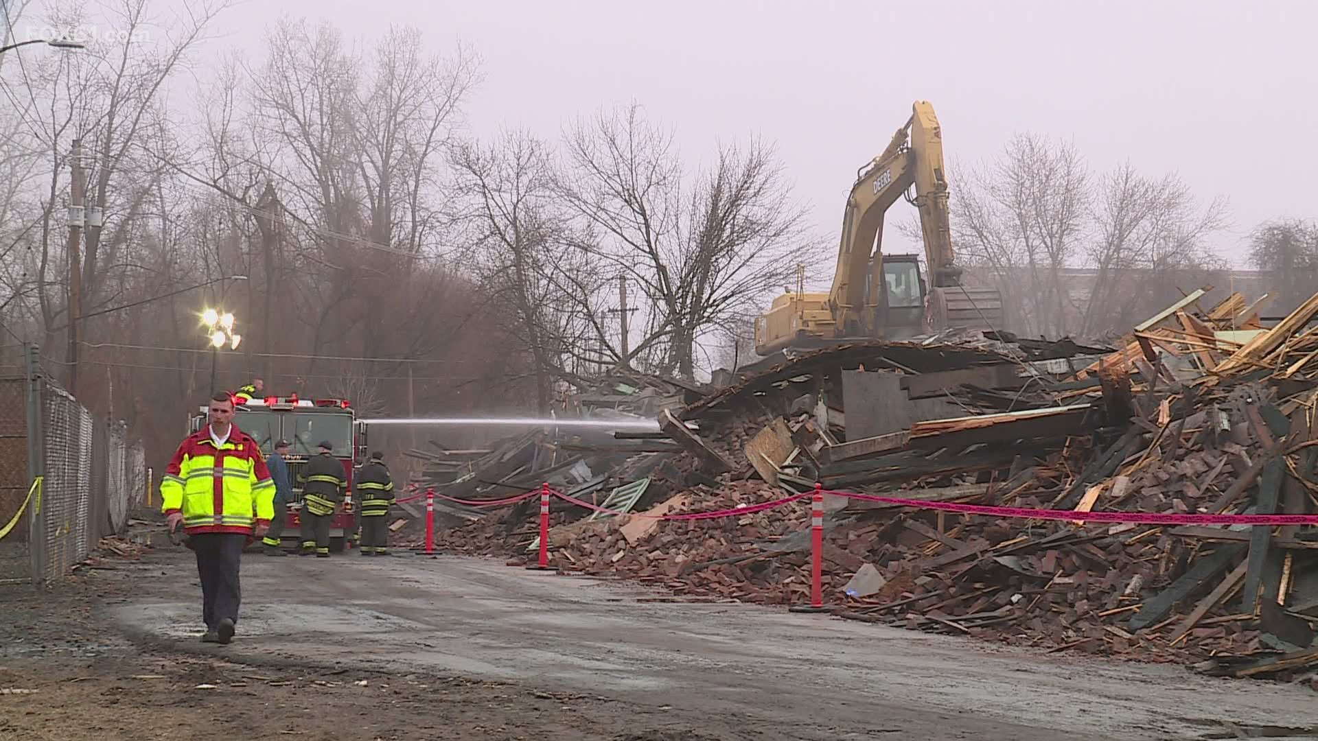 The fire destroyed the building, located next to the Connecticut River.