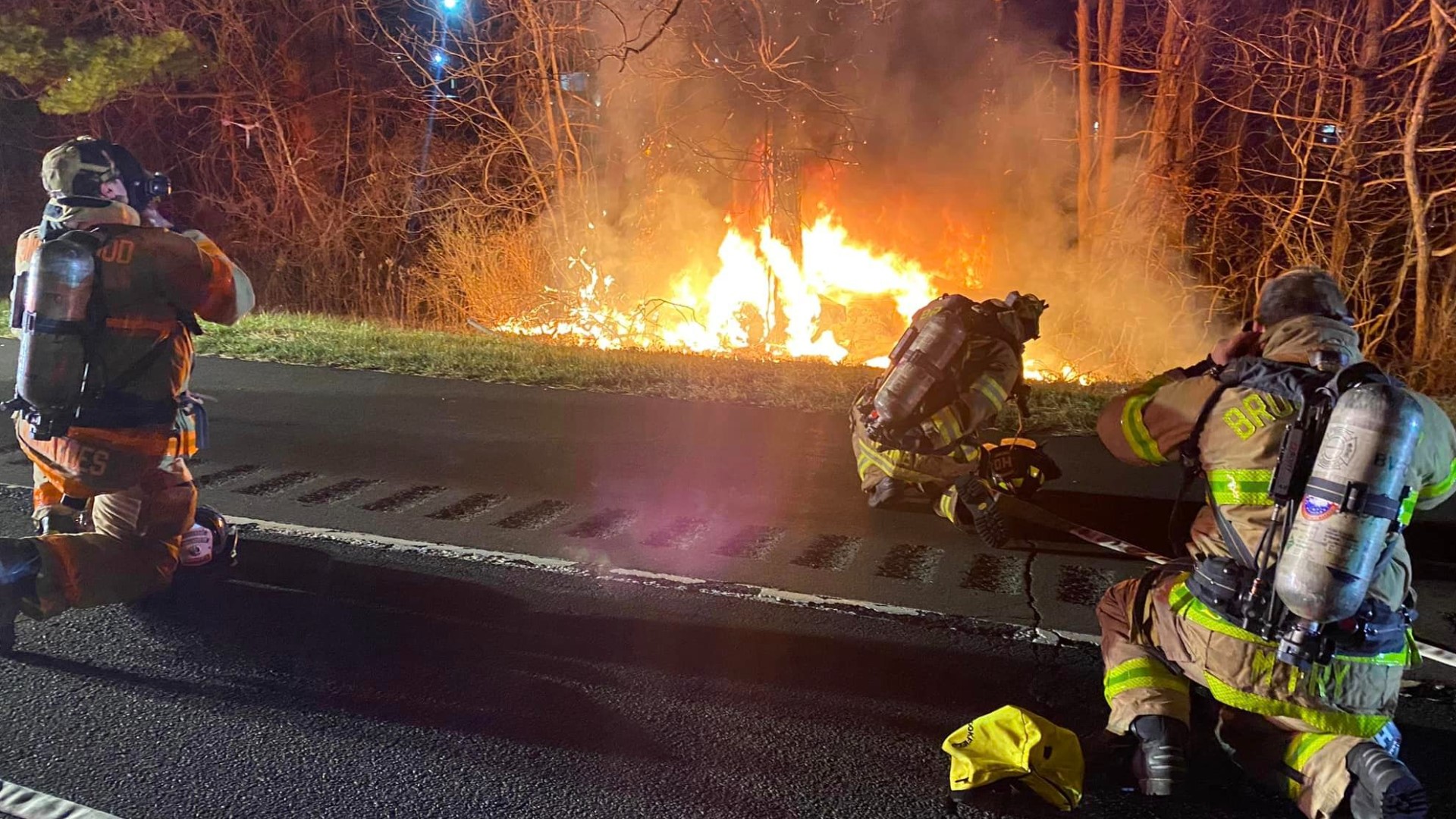 A New York firefighter's quick thinking helped save a Brookfield woman from a burning vehicle after a crash early Saturday morning, officials said.