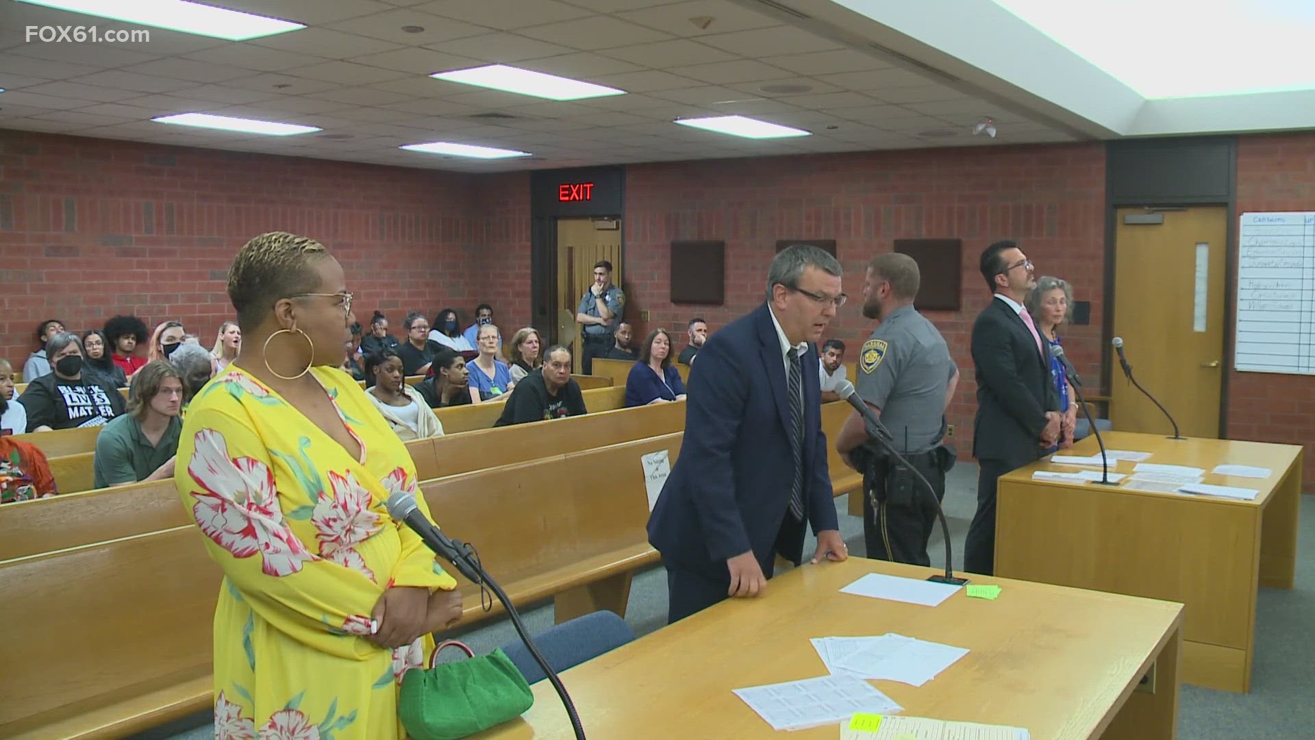 BLM demonstrators and local activists stood with Karen Prescott inside and outside the court.