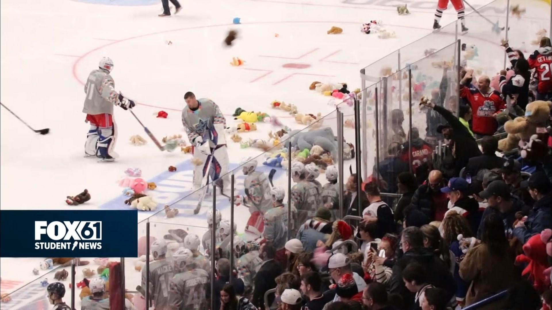 Fans were encouraged to throw teddy bears onto the ice after the first goal made by the Wolfpack which would then be donated.