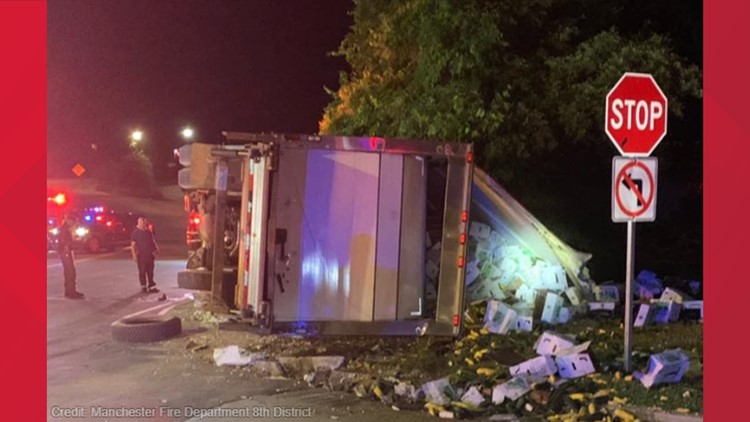 Box truck crash in Manchester spills over $10k of produce onto ground