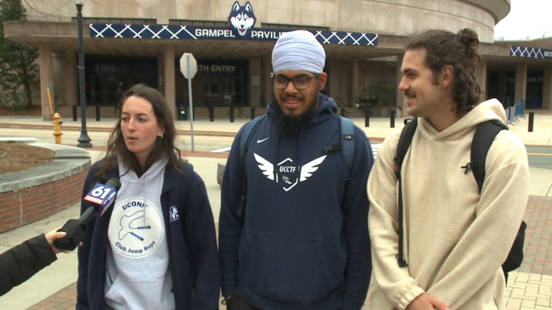 The UConn men's basketball team is heading to the Elite Eight, and the team's classmates at home are cheering them on.
