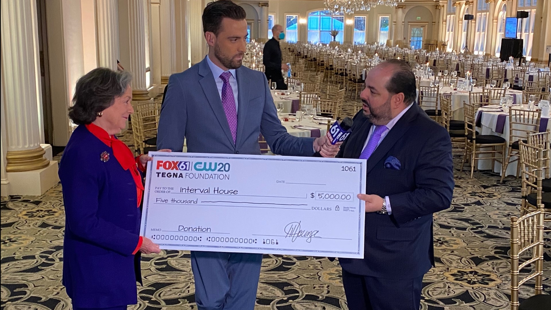 FOX61/TEGNA Foundation presented a $5,000 check to the Interval House in Connecticut.