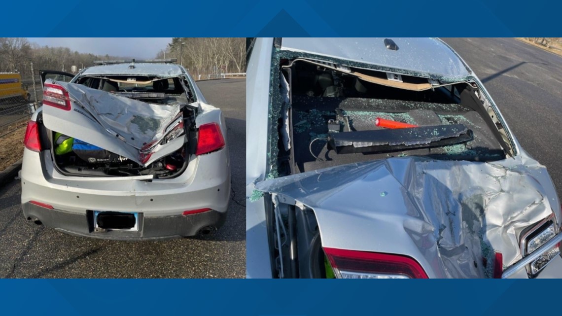 Tractor-trailer Tires Smash Connecticut State Police Cruiser | Fox61.com