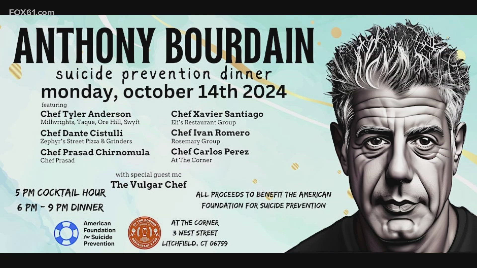 Carlos Perez from At the Corner in Litchfield will be one of the many chefs taking part in the Anthony Bourdain Suicide Prevention Dinner on Oct. 14.