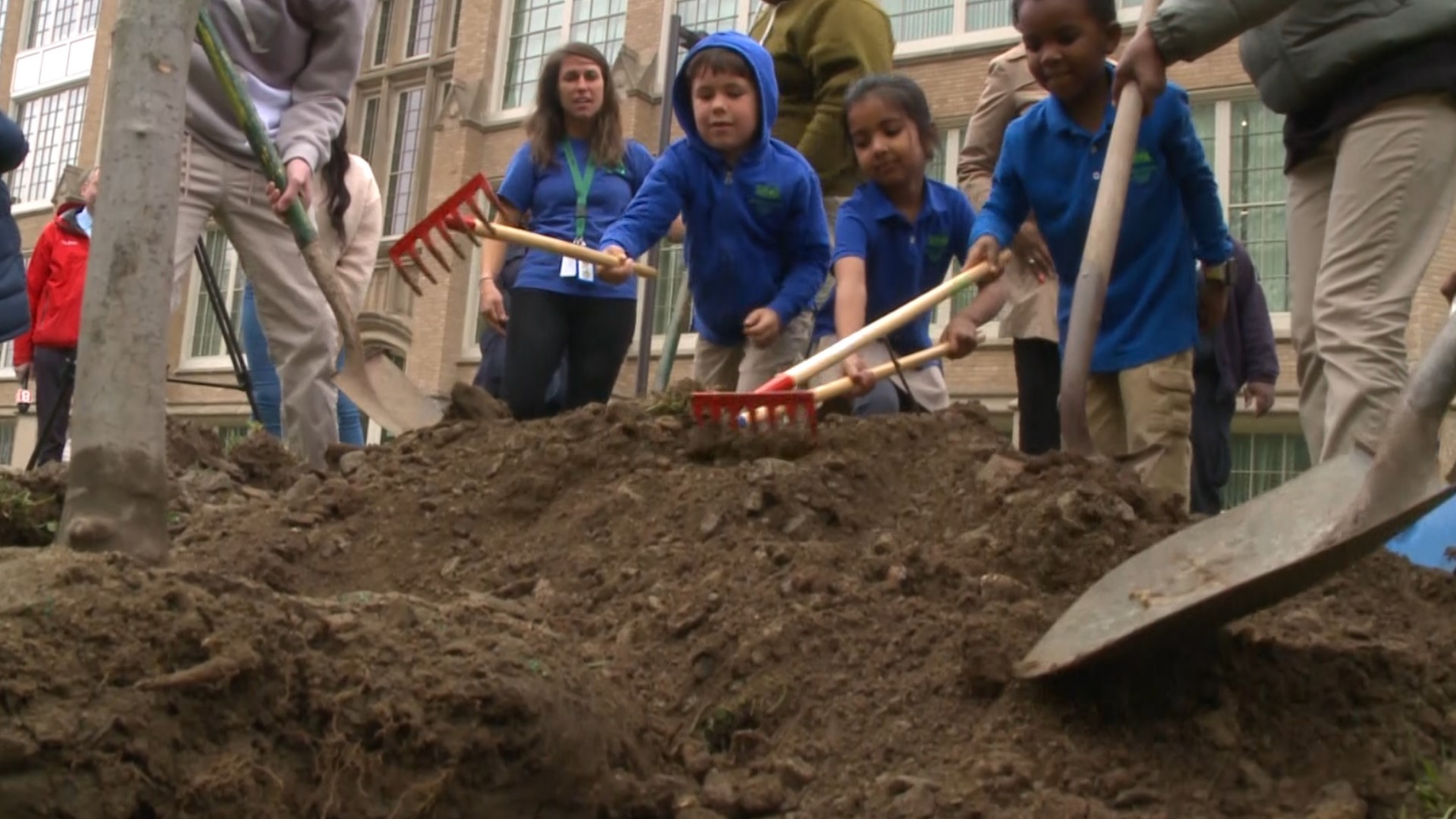 Martin Luther King Jr Middle School students in Hartford plant trees for Arbor Day with Knox and the city of Hartford.