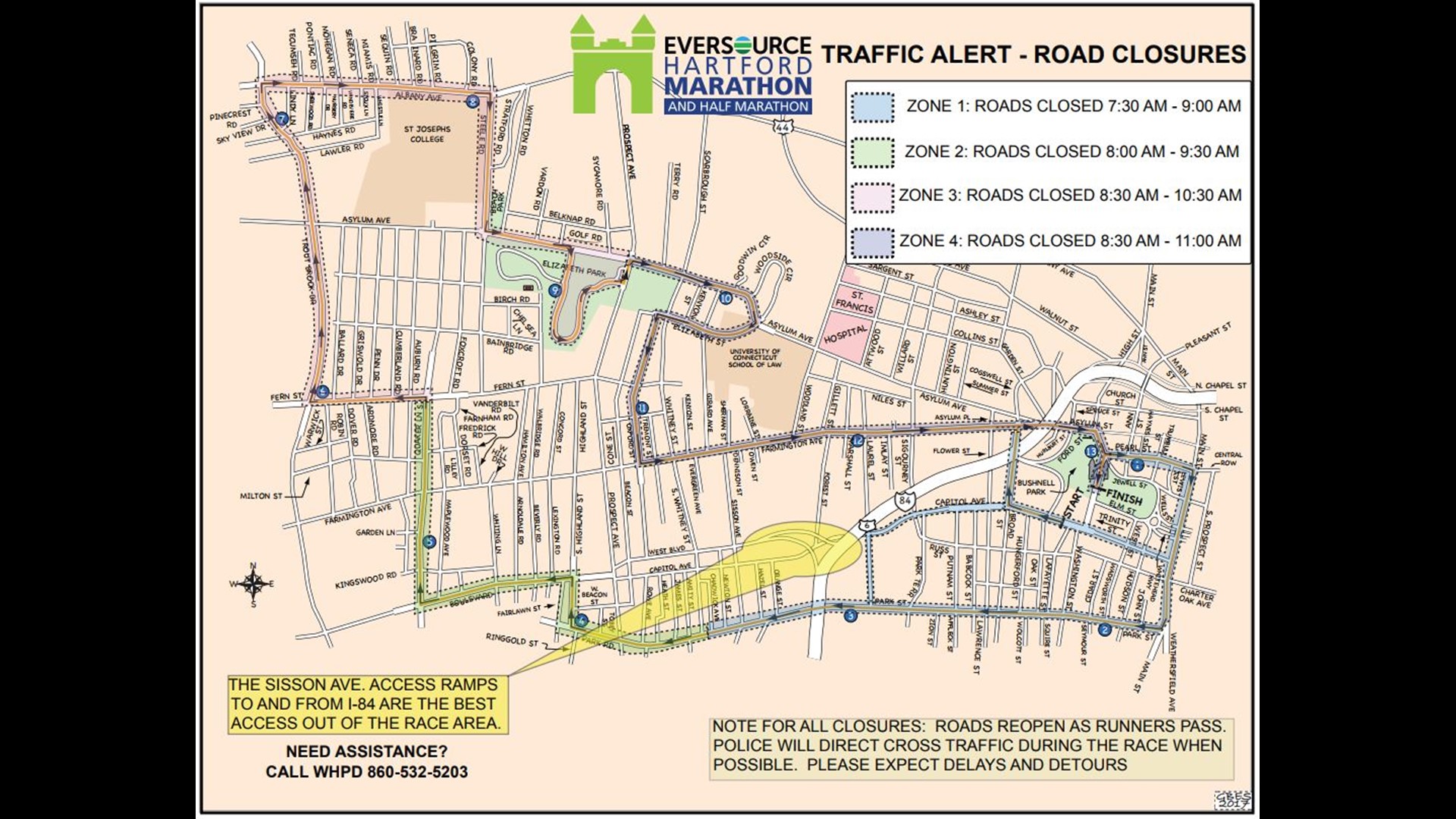 Guide to Hartford Marathon route, road closures