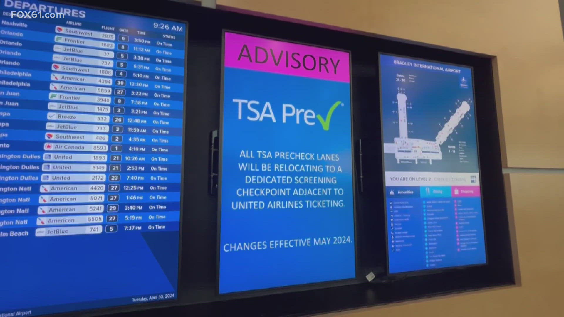 All TSA precheck lanes will be relocating to a dedicated screening checkpoint adjacent to United Airlines ticketing.