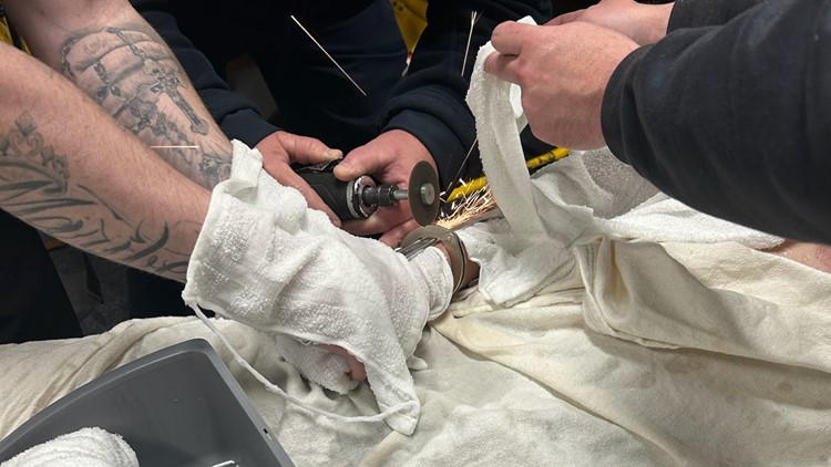 Here's what it took to free a Windham Hospital patient from handcuffs without a key: Firefighters