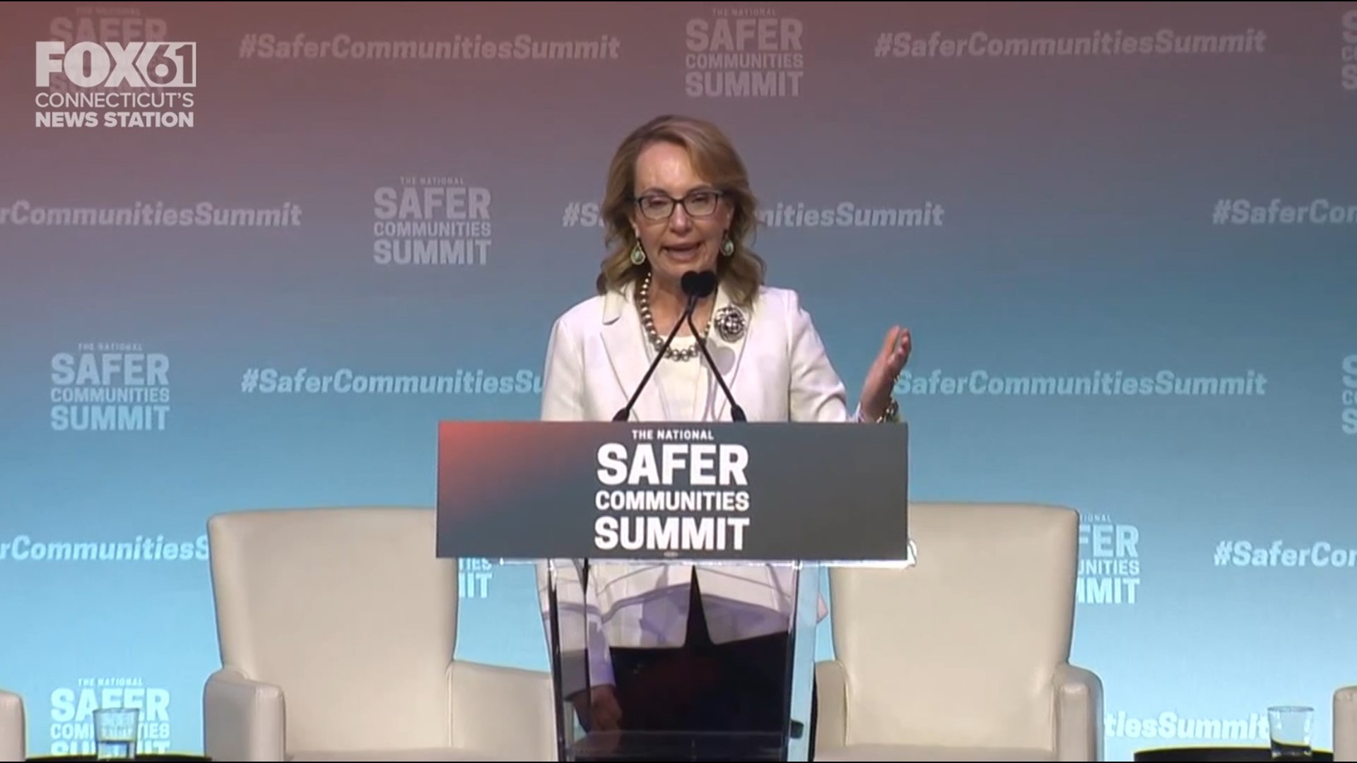 Former U.S. Rep Gabby Giffords speaks at the National Safer Communities Summit, hosted at University of Hartford.