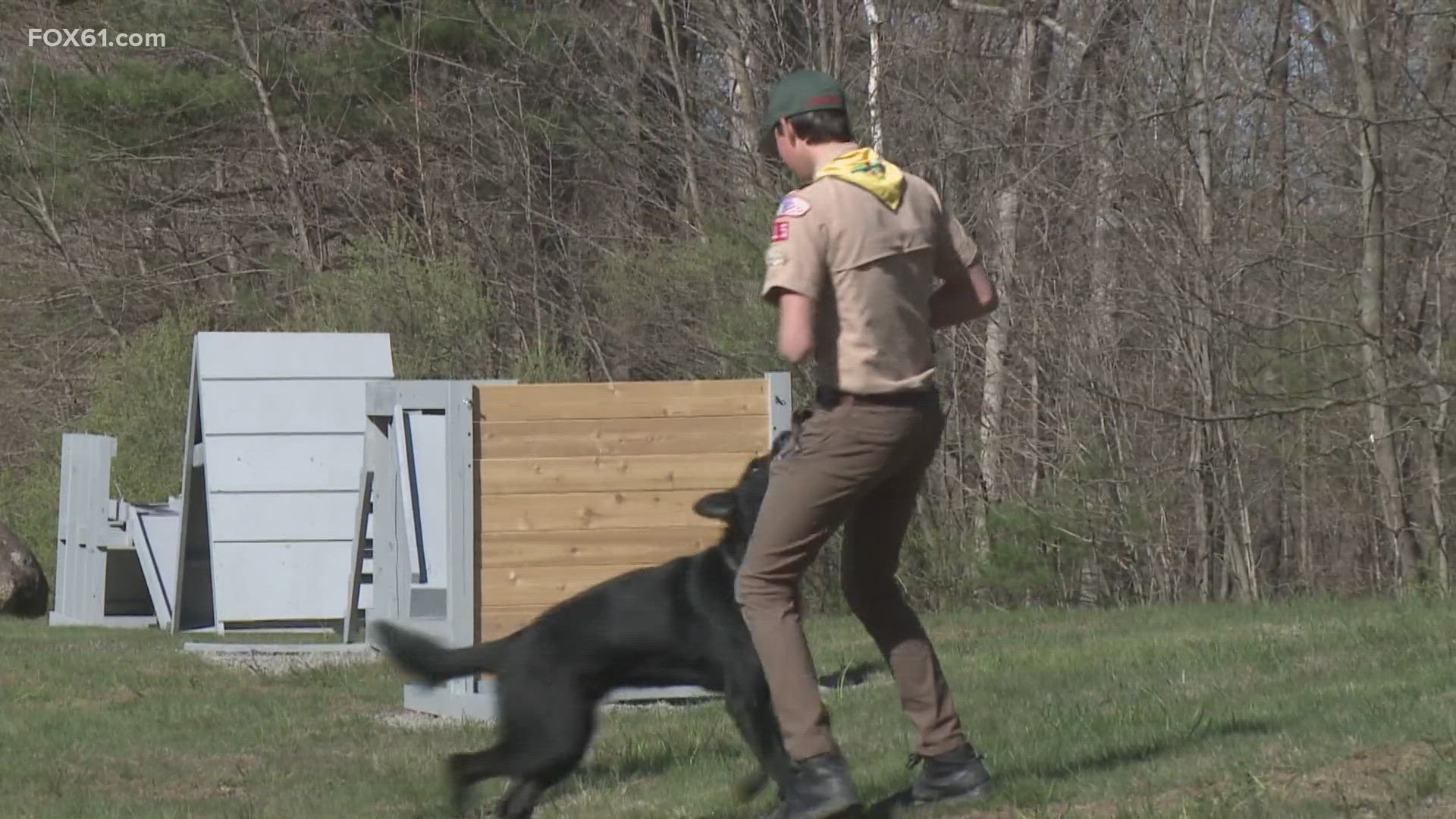 John Sleeman, a Tolland Eagle Scout candidate, has been working on a course for state police K9s for 10 months. It's now completed; he will become an Eagle Scout.