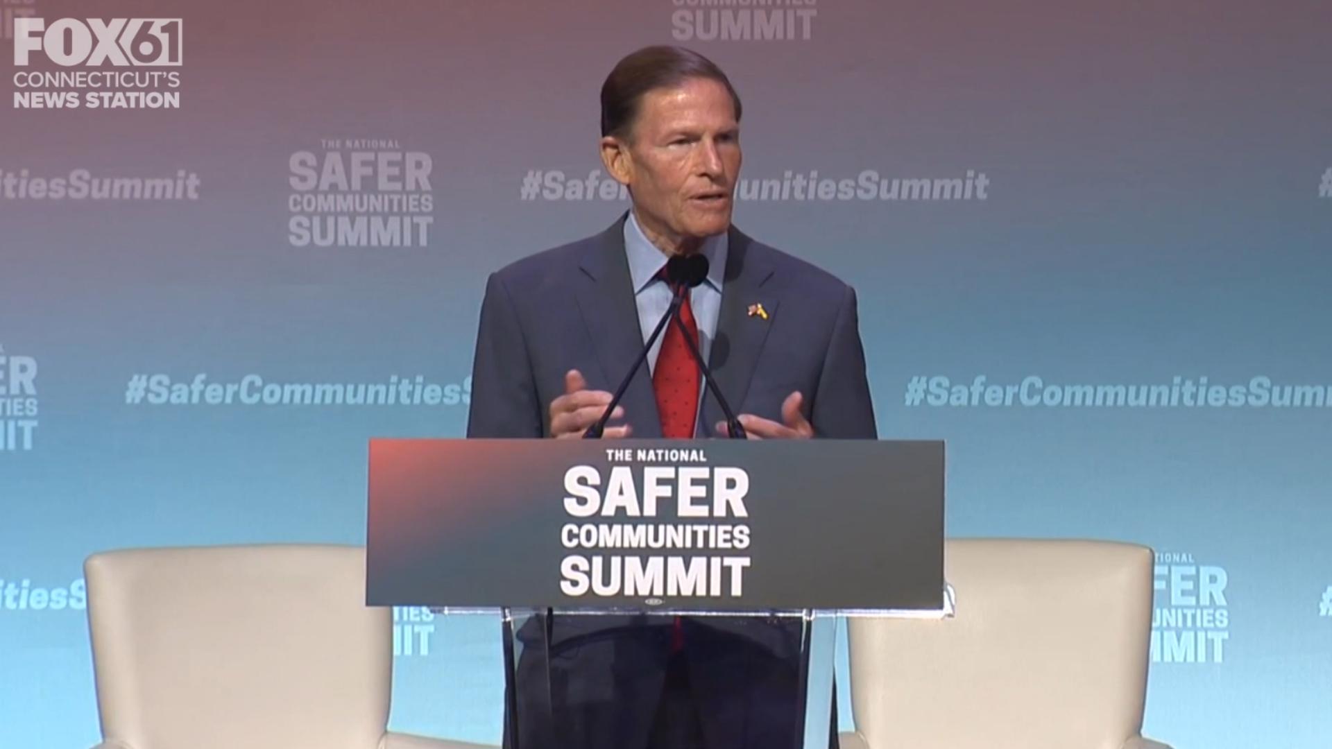 U.S. Senator Richard Blumenthal (D-Conn.) speaks at the National Safer Communities Summit, hosted at University of Hartford.