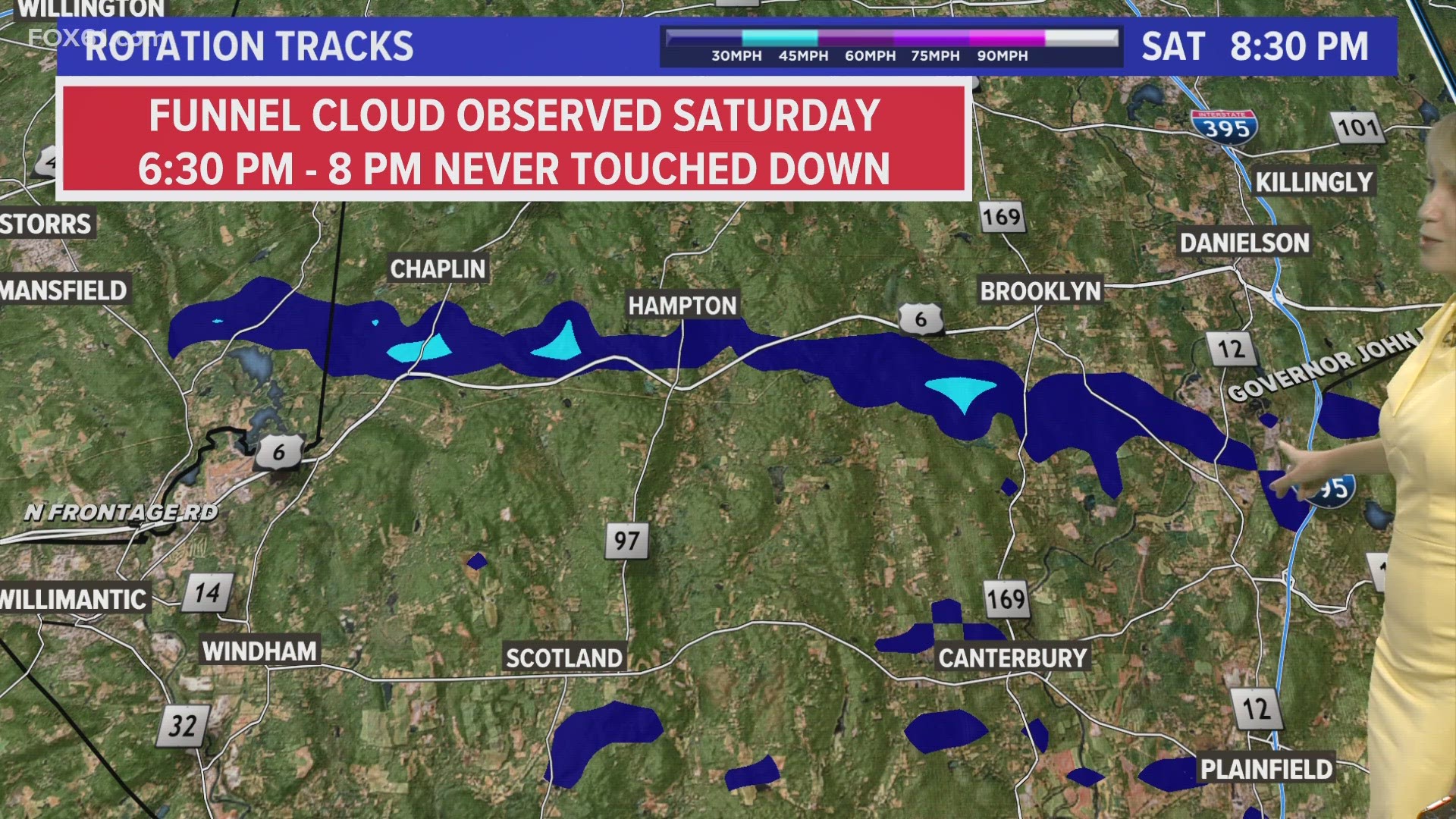 The National Weather Service (NWS) backtracked and said that a tornado did not touch down in eastern Connecticut over the weekend. Instead, it was a funnel cloud.