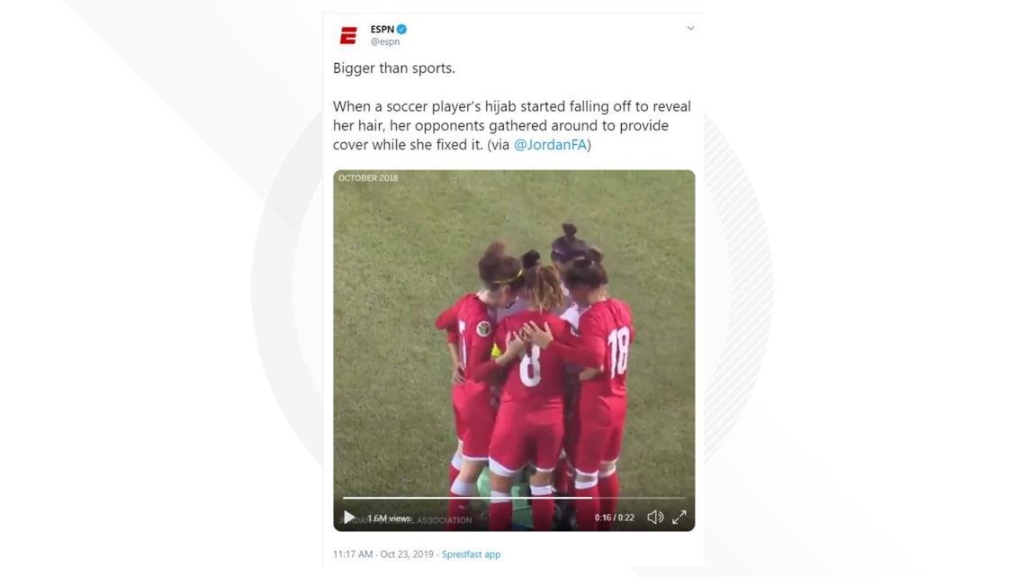 Jordan women's soccer team halts match so opposing player can fix hijab
