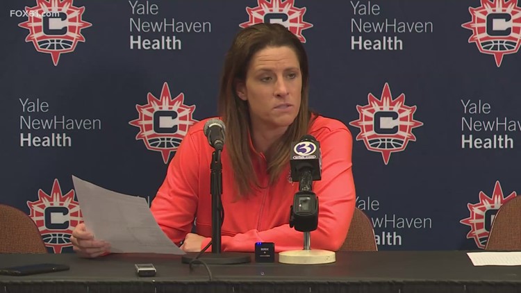 Head Coach Stephanie White reacts to Connecticut Sun preseason win over Liberty