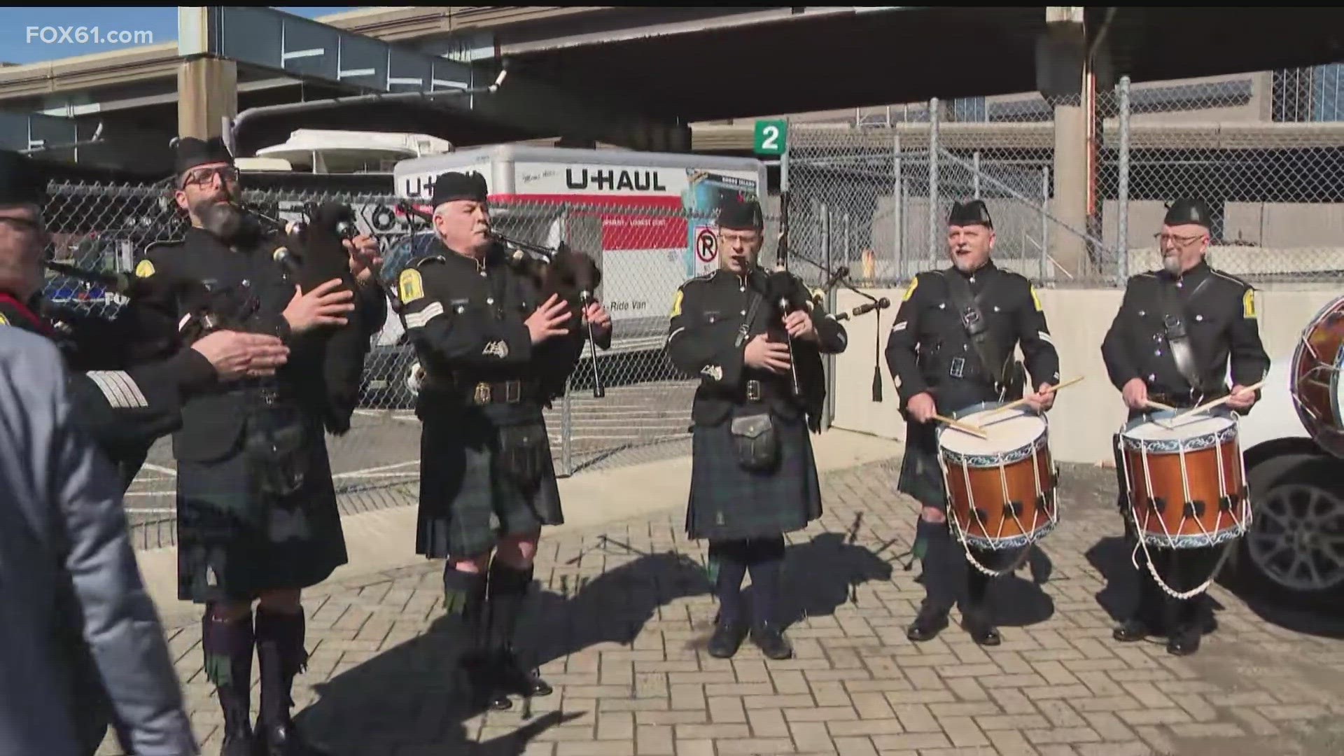 Middletown Bagpipe Band performs ahead of annual St. Patrick's Day Parade.