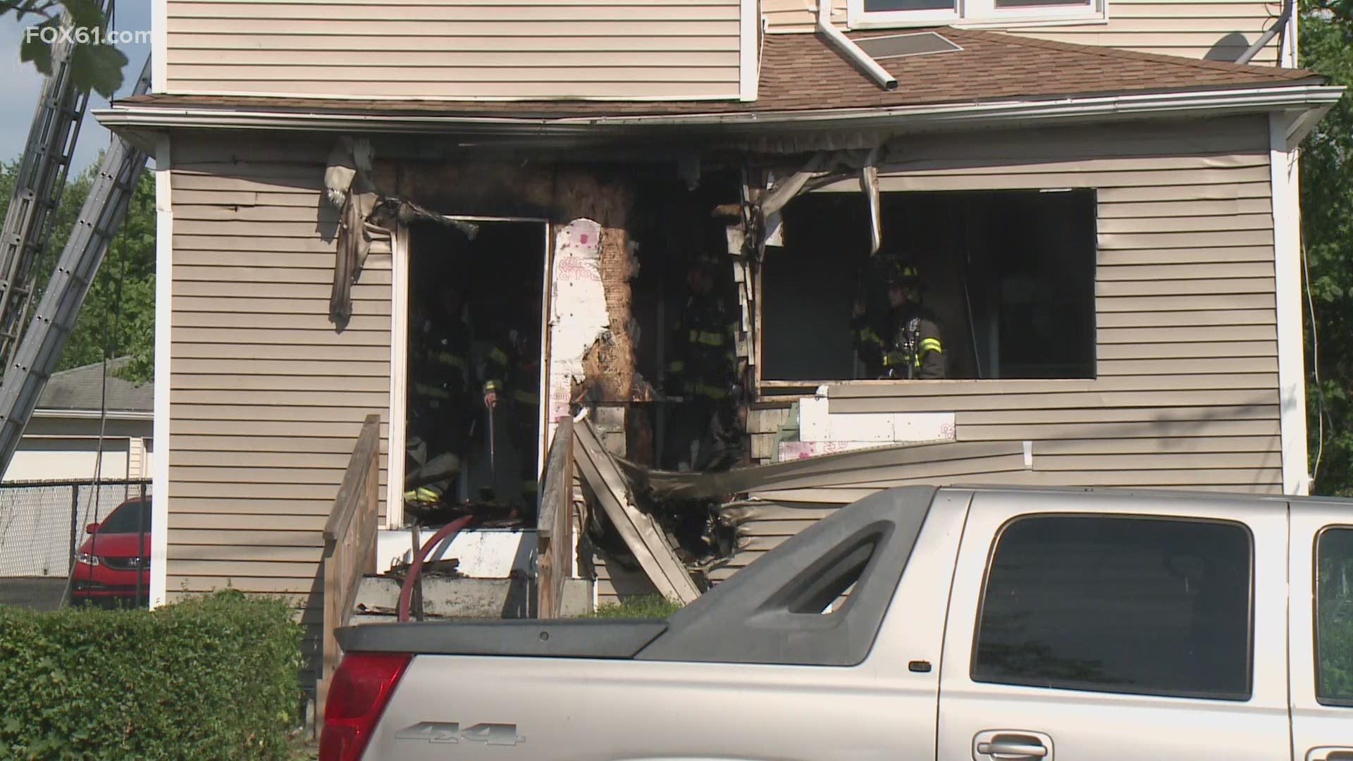 The fire happened on Milford Street. Fire officials say it happened in the porch area.