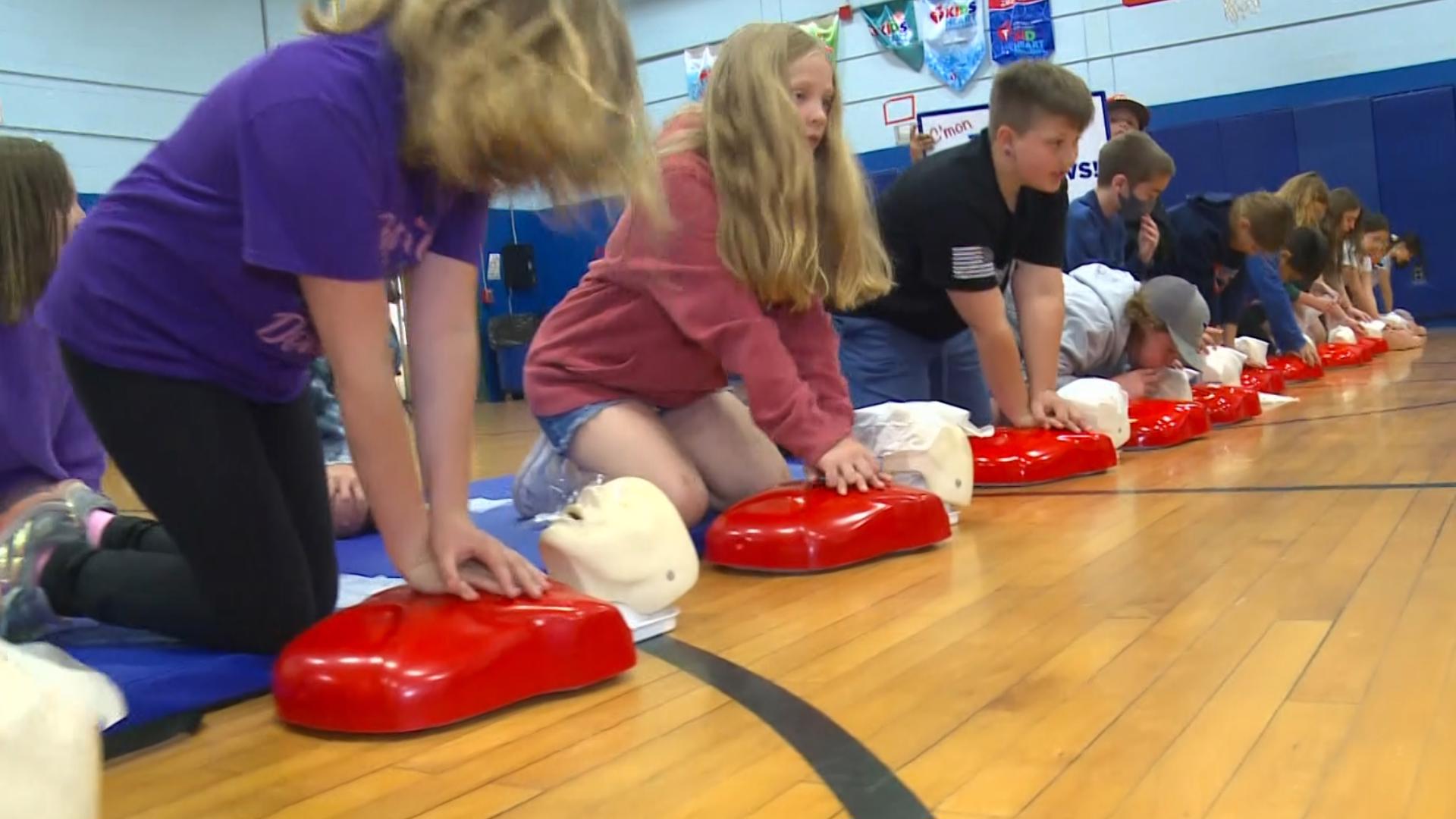 Students at Rock Hill School in Wallingford learn life-saving CPR training from the school nurse.