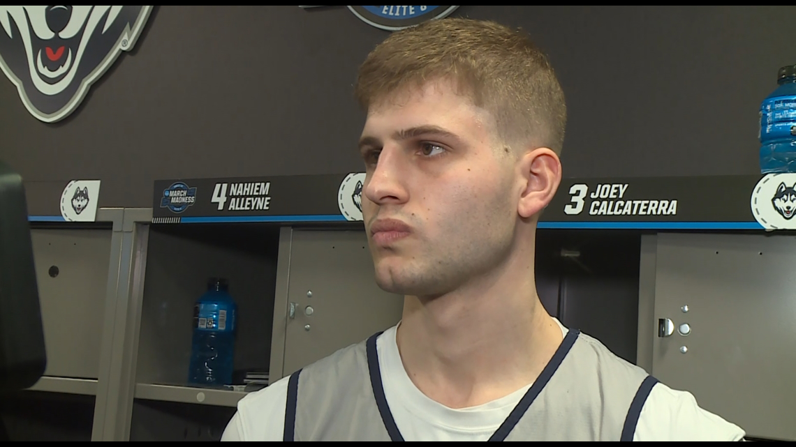 UConn's Joey Calcaterra speaks ahead of Elite 8 matchup with Gonzaga | Full Interview