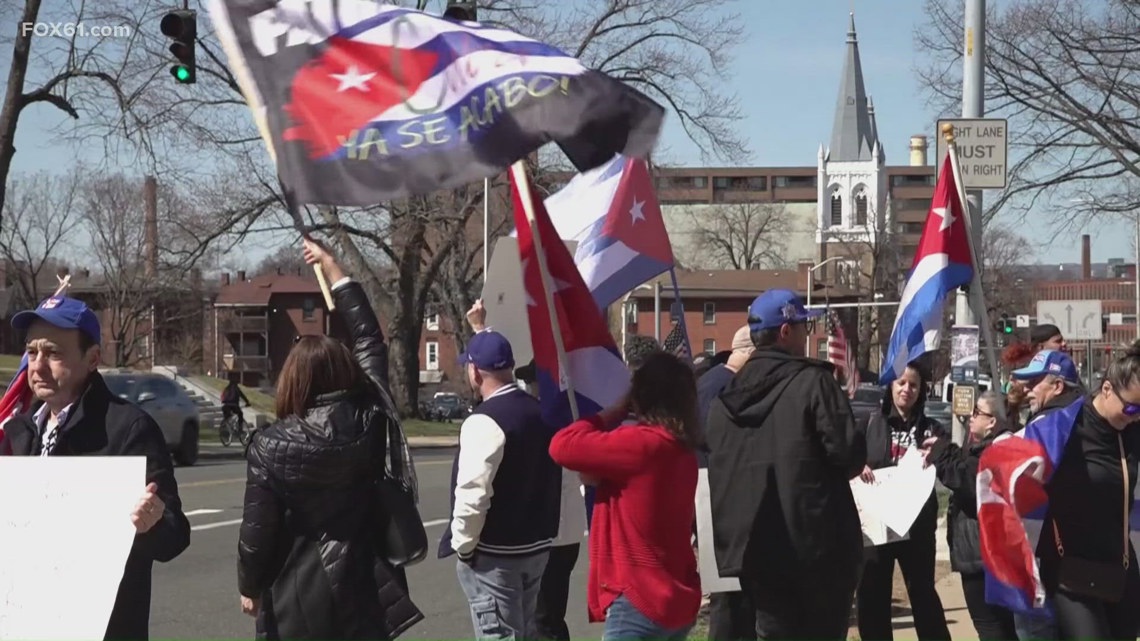 Protesters rally at State Capitol for democracy in Cuba amid economic crisis