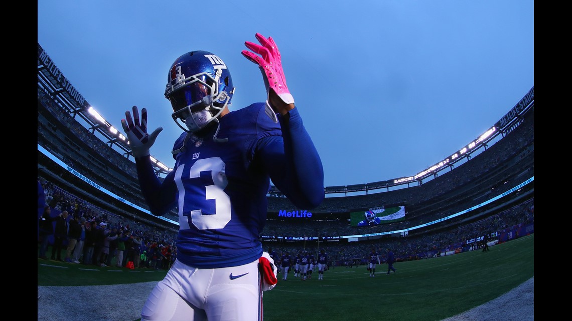 New York Giants wide receiver Odell Beckham (13) runs after making a catch  during the second half of an NFL football game against the Detroit Lions  Sunday, Dec. 18, 2016, in East