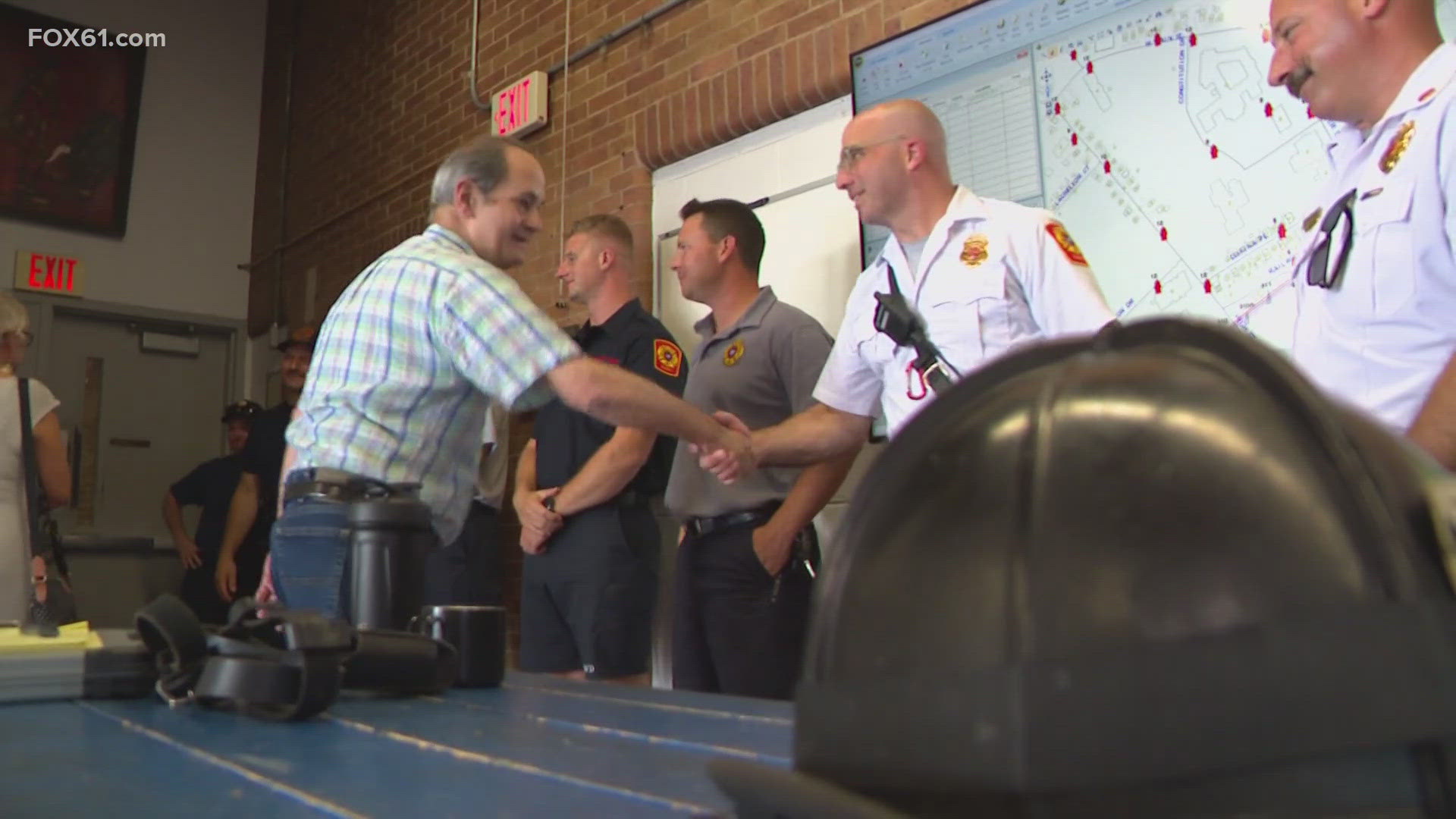 An emotional reunion occurred in Milford on Tuesday between a man who almost died and the crew of first responders that saved him.