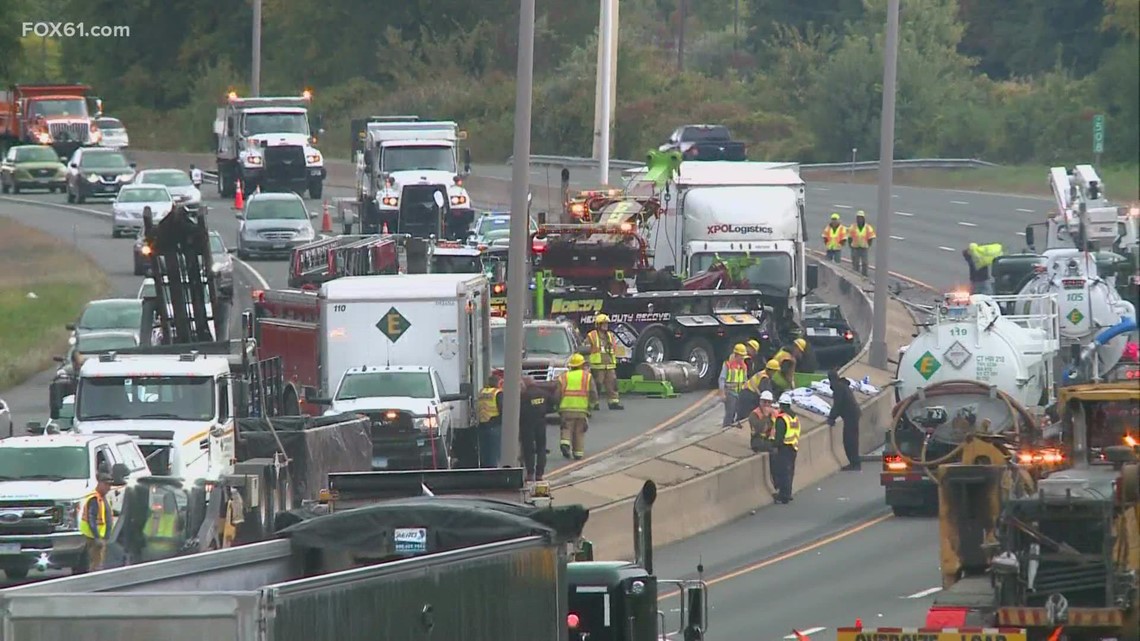 Car vs tractor-trailer crash on I-91 in East Windsor closes several lanes