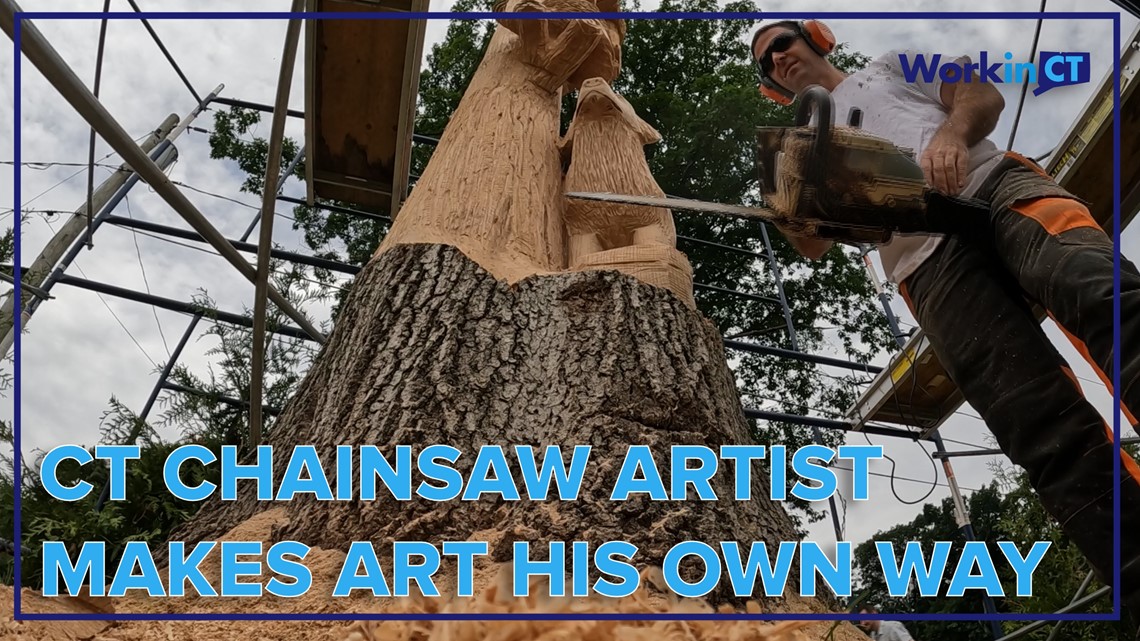 康涅狄格州的电锯艺术家用木头创作艺术