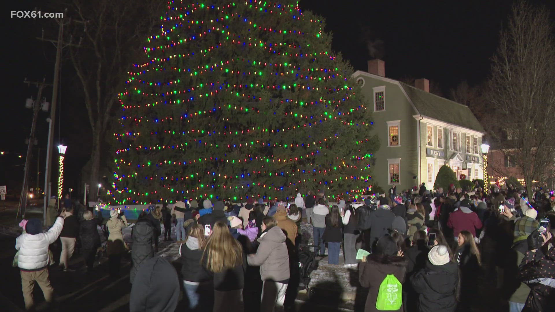 A day after the Rockefeller tree was lit, the Wethersfield tree is now shining bright on Main Street.