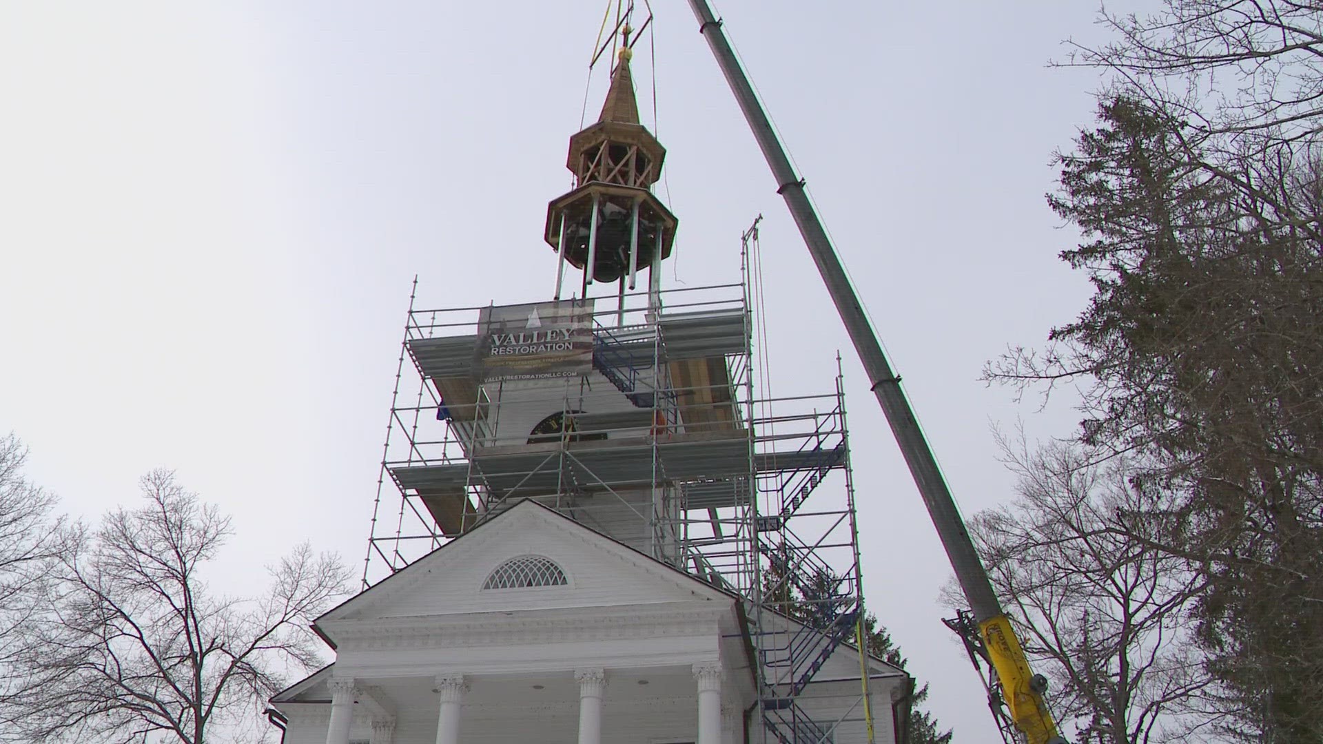 The three-year restoration project takes a team to reach the top.