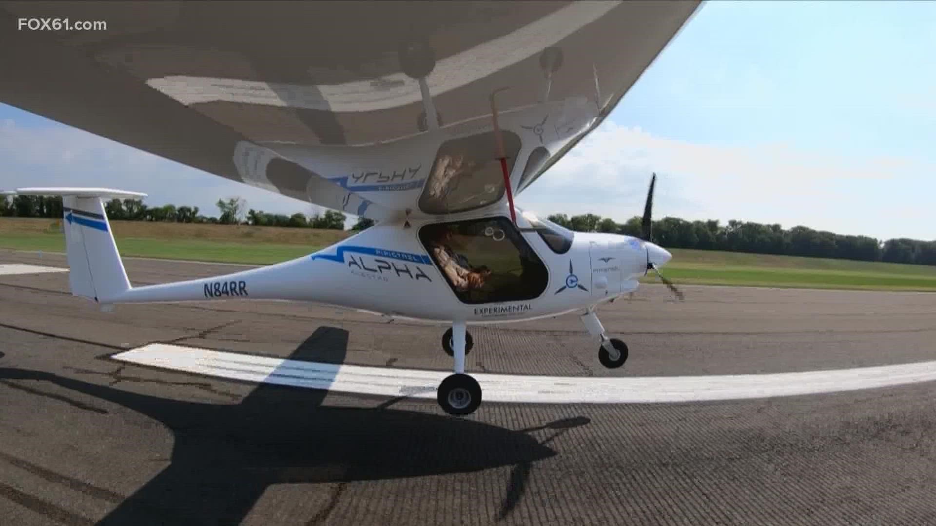 The Pipistrel is a battery powered plane that’s been purchased by Phil Smith who is a flight instructor and the owner of Hartford Aviation Technologies.