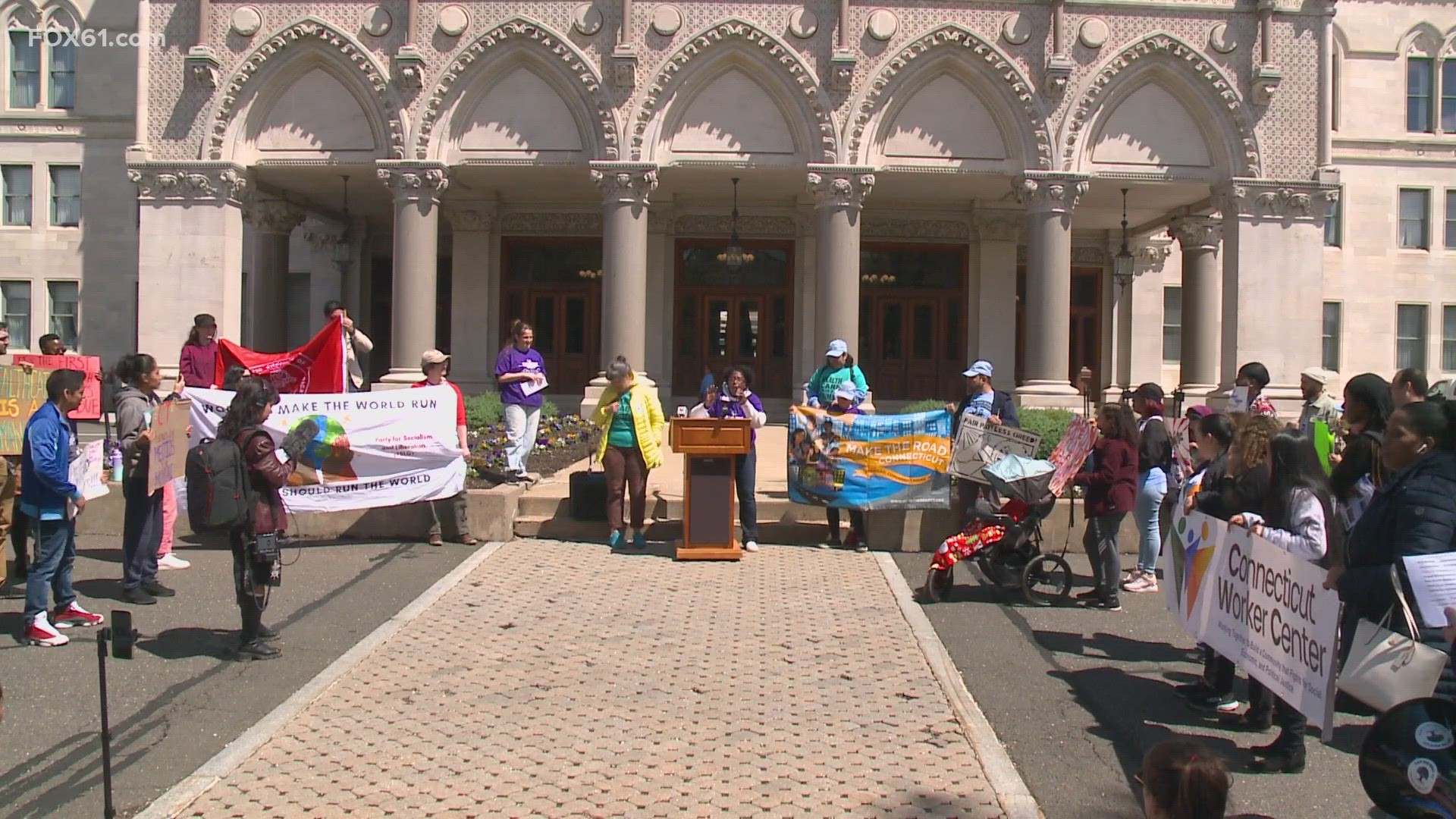 Monday afternoon immigrants, advocates and lawmakers rallied outside the state Capitol to mark May Day, also known as International Workers Day.