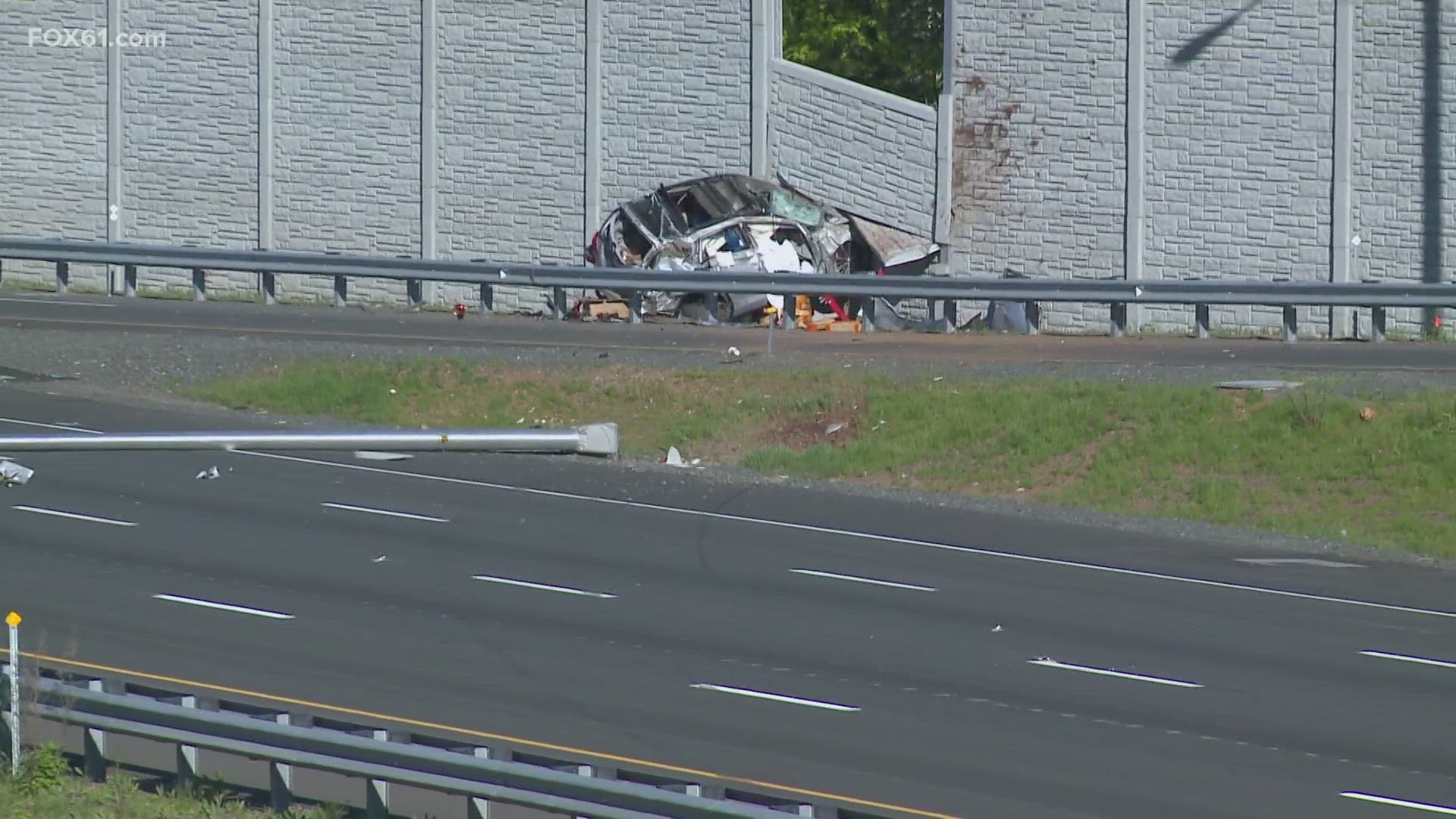 A 22-year-old New Britain man was killed after crashing into a concrete sound barrier on Interstate 84 Westbound in West Hartford on Sunday morning.