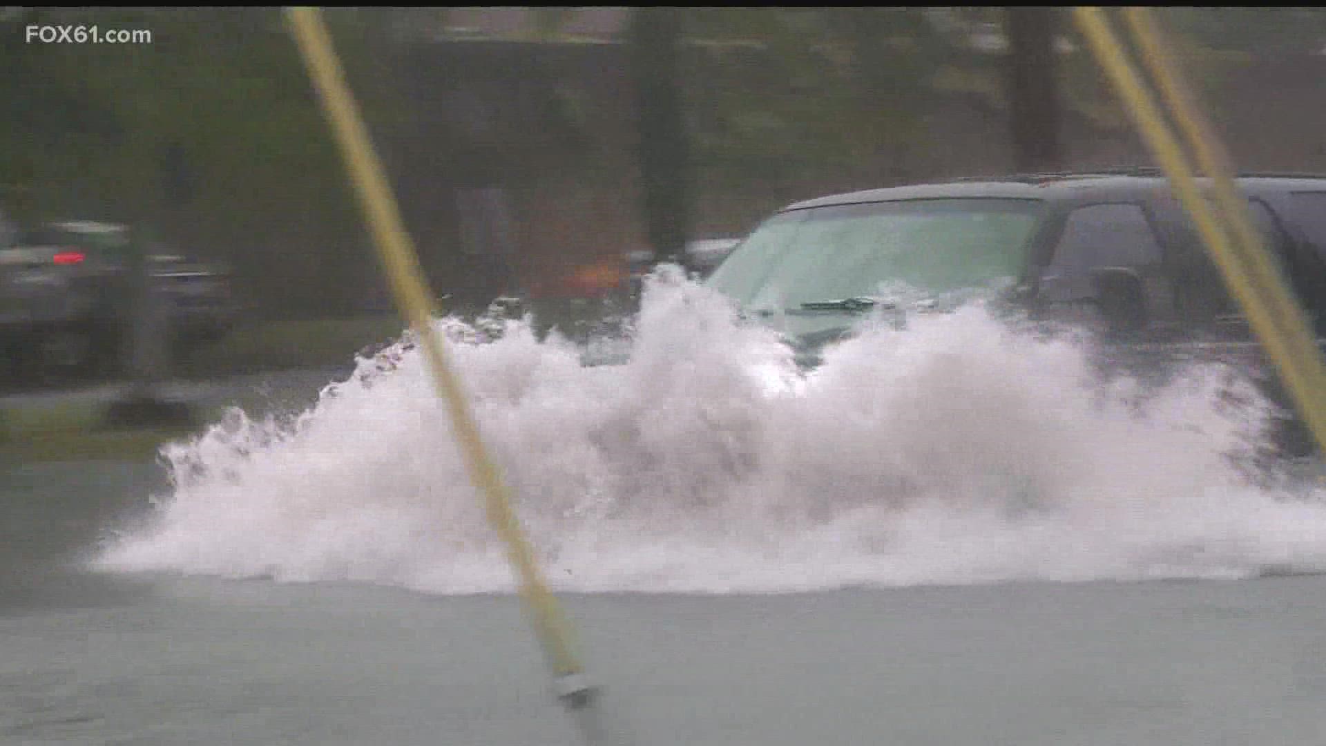 New Haven had seen heavy rain for over an hour Tuesday morning causing flooding on roads and headaches for drivers.