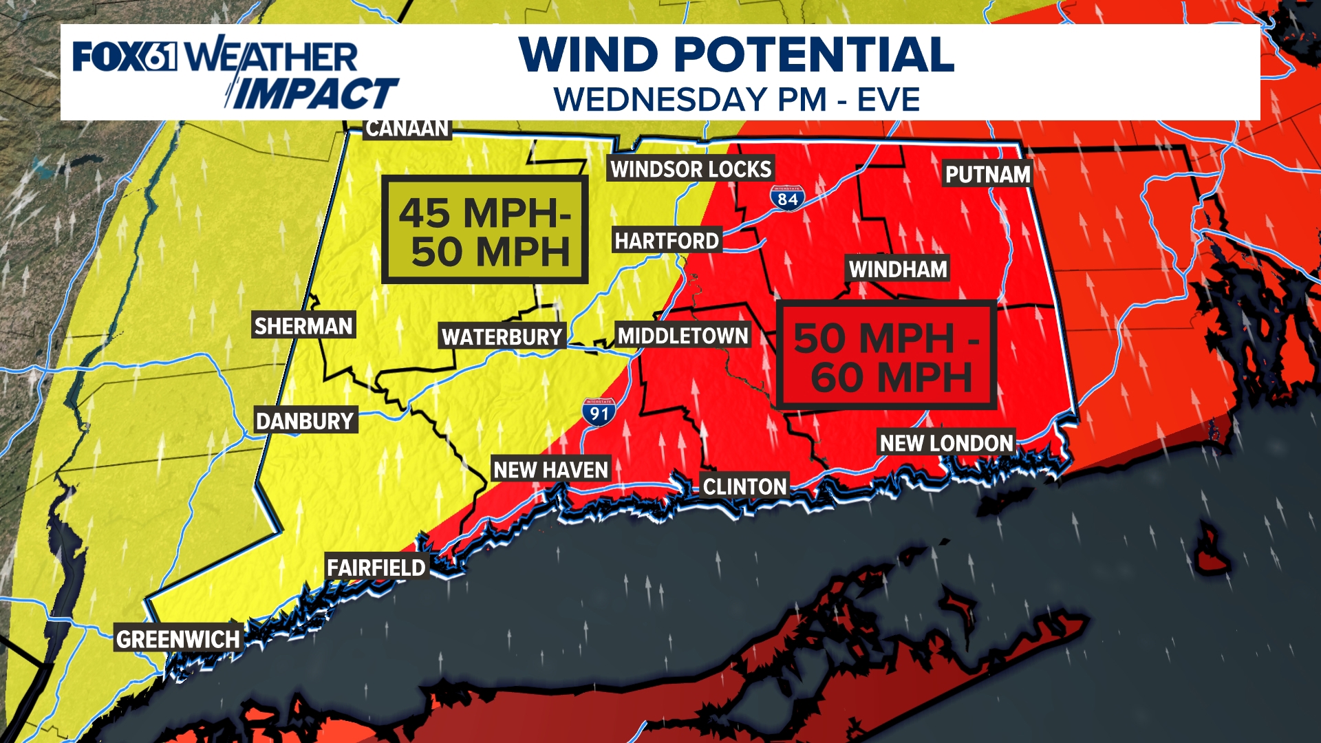 Rain and strong winds on Wednesday