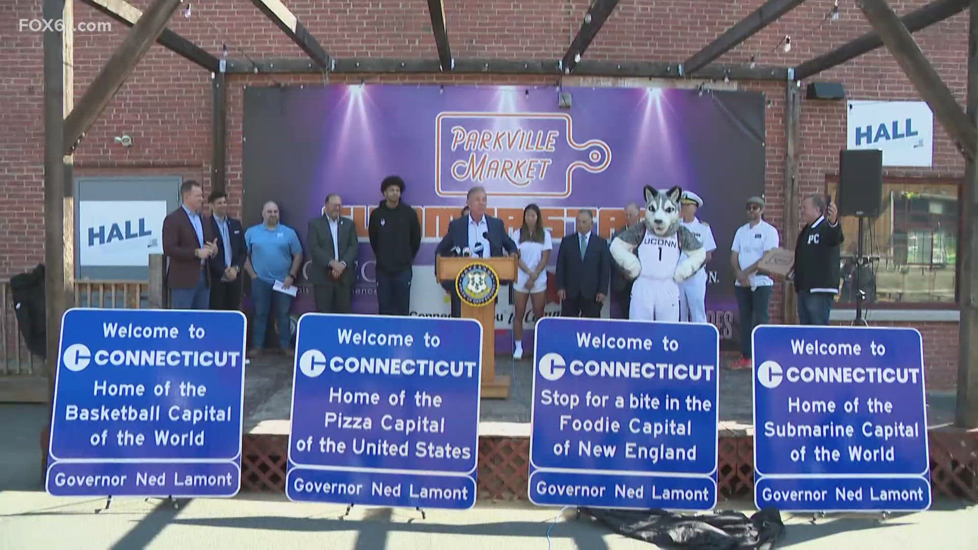 The four different welcome signs can be seen throughout Connecticut's seven state highway border entrances.