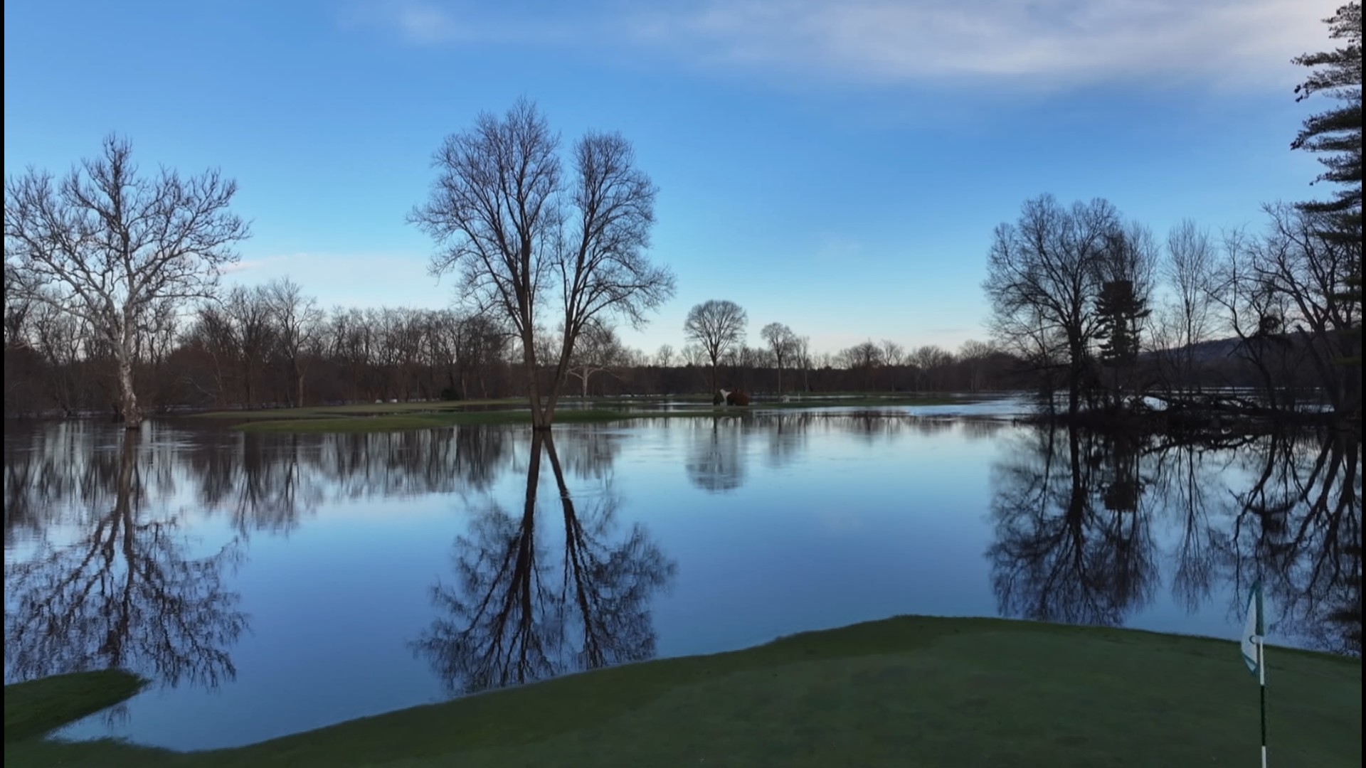 The Farmington River banks overflowed into the Tunxis Country Club.