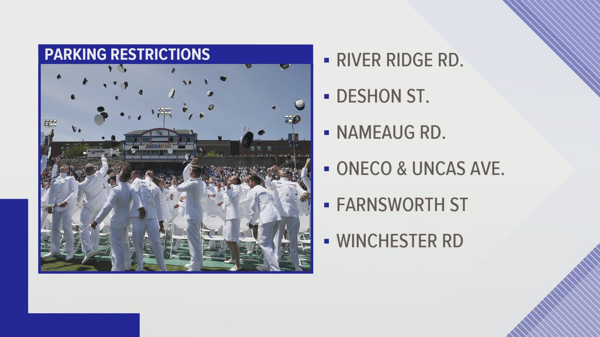 As the city of New London continues preparing for graduation, police say several parking restrictions will be in effect Wednesday.