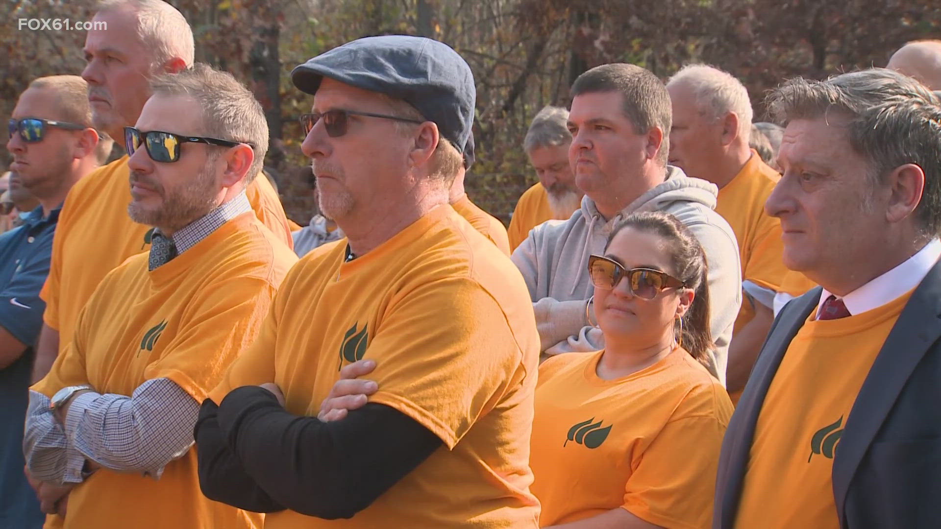 Workers rallied in Farmington Wednesday against potential rate cuts for Connecticut Natural Gas and Southern Connecticut Gas.