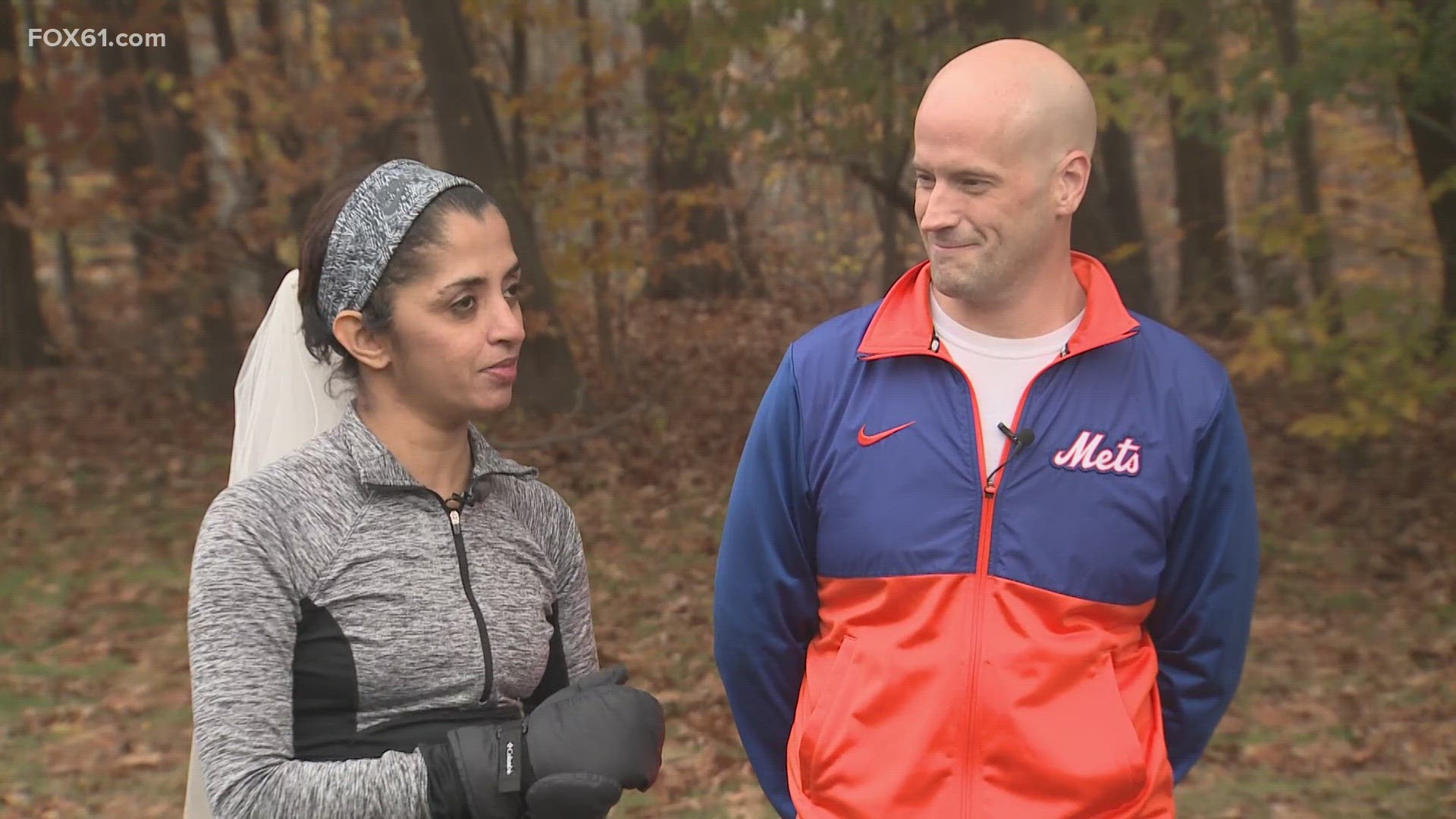 Moments before stepping up to the starting line, this East Hartford couple will stand by the altar.