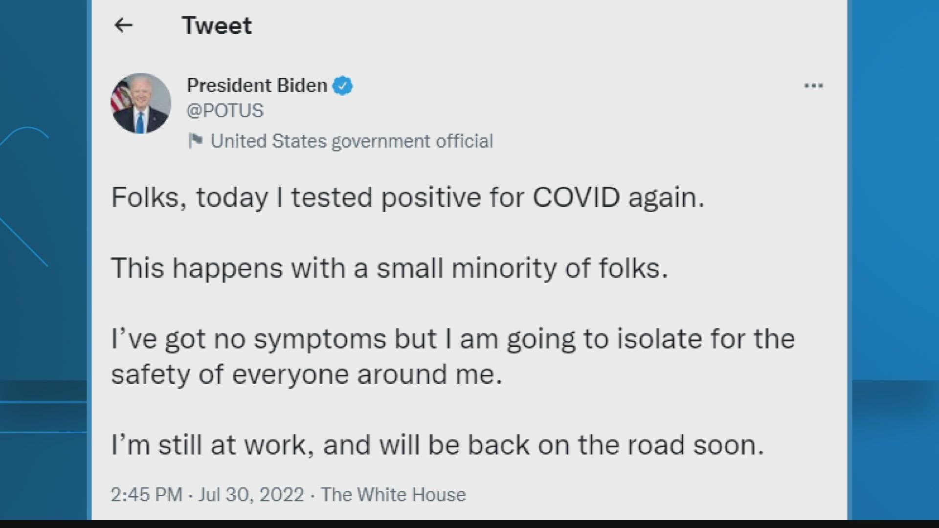 Biden says he is isolating for the safety of those around him, though he is not experiencing symptoms.