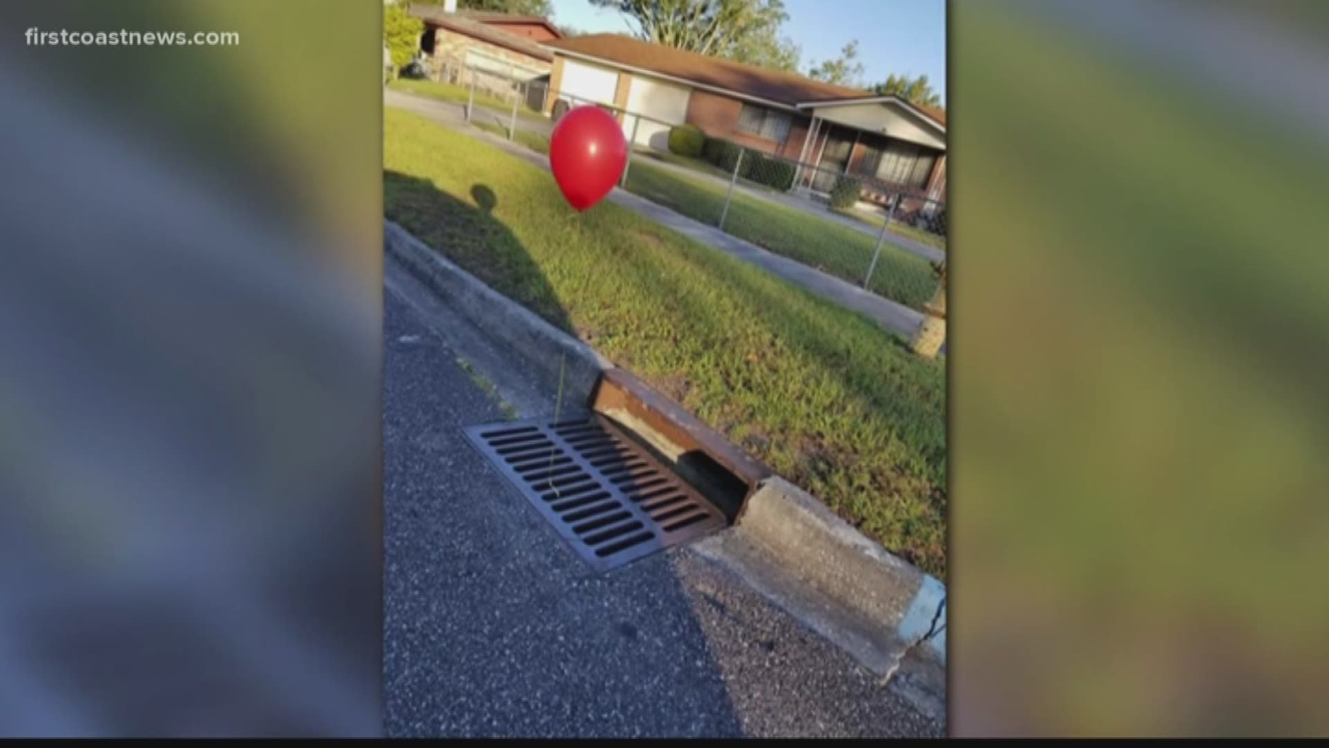 Someone is tying red balloons to sewer grates and it's hilarious and terrifying. If you've seen Stephen King's 'IT' you'll understand why.