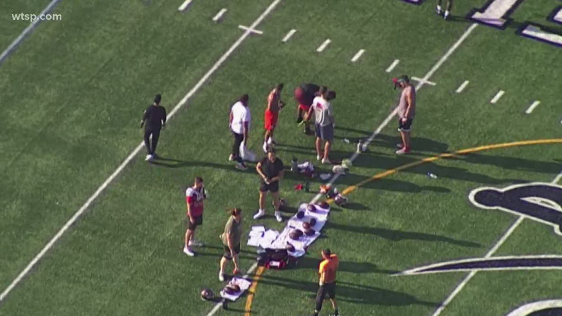Sky 10 flew over Berkley Prep on Thursday while Tom Brady lead an unofficial team workout.